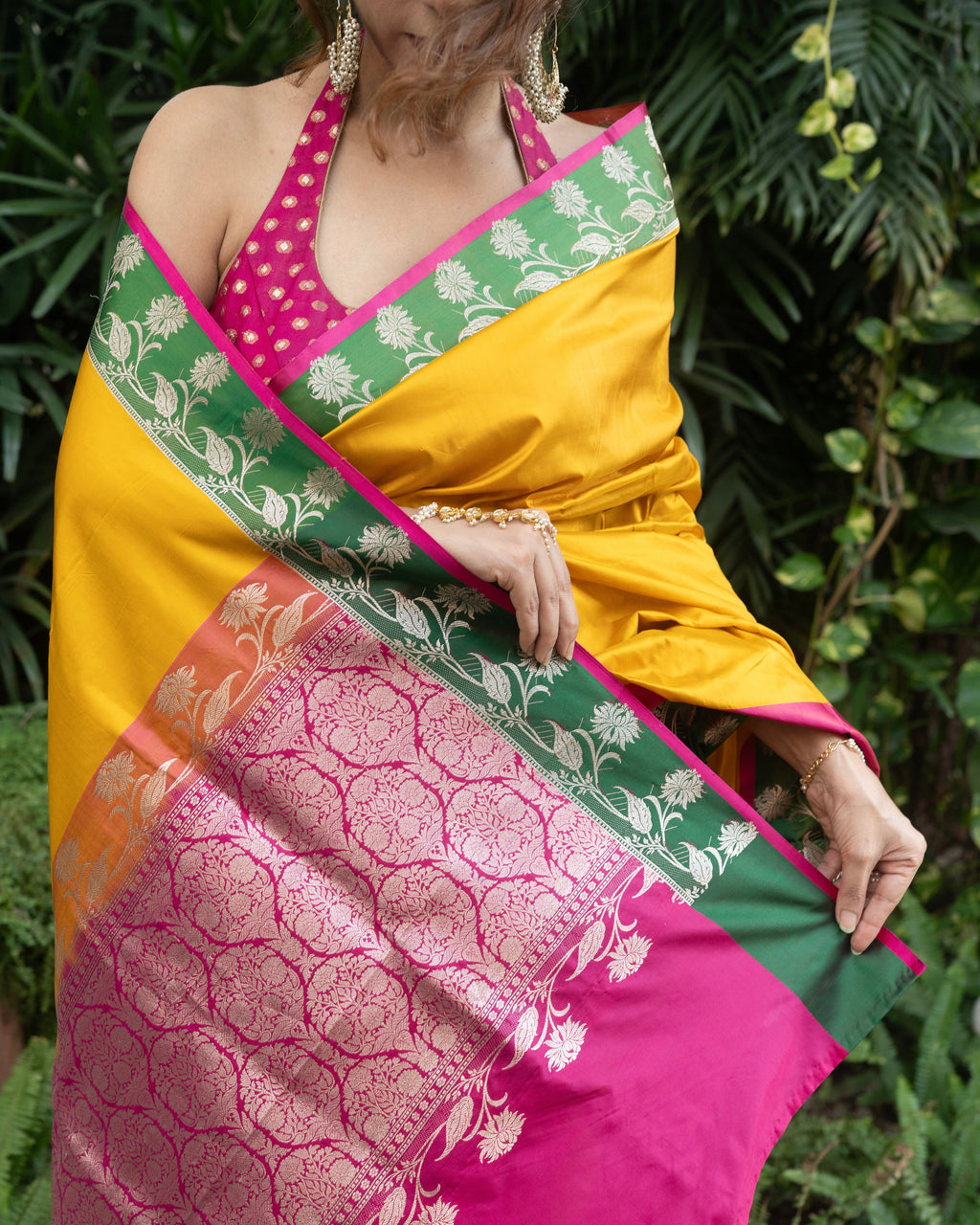 Sajni | Yellow Handloom Banarasi Katan Silk Saree