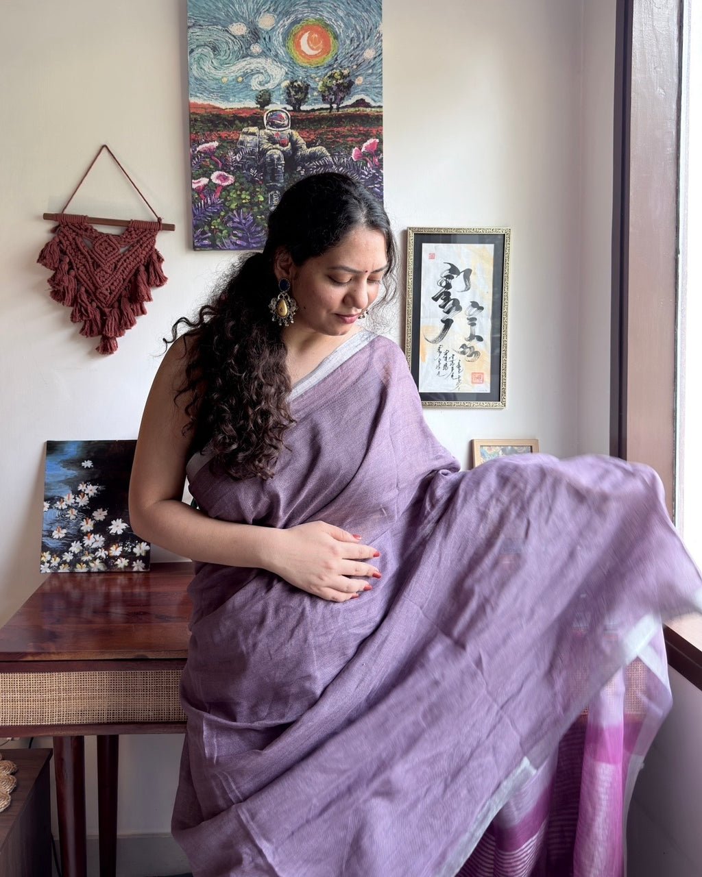 Tulip | Lavender Linen Saree