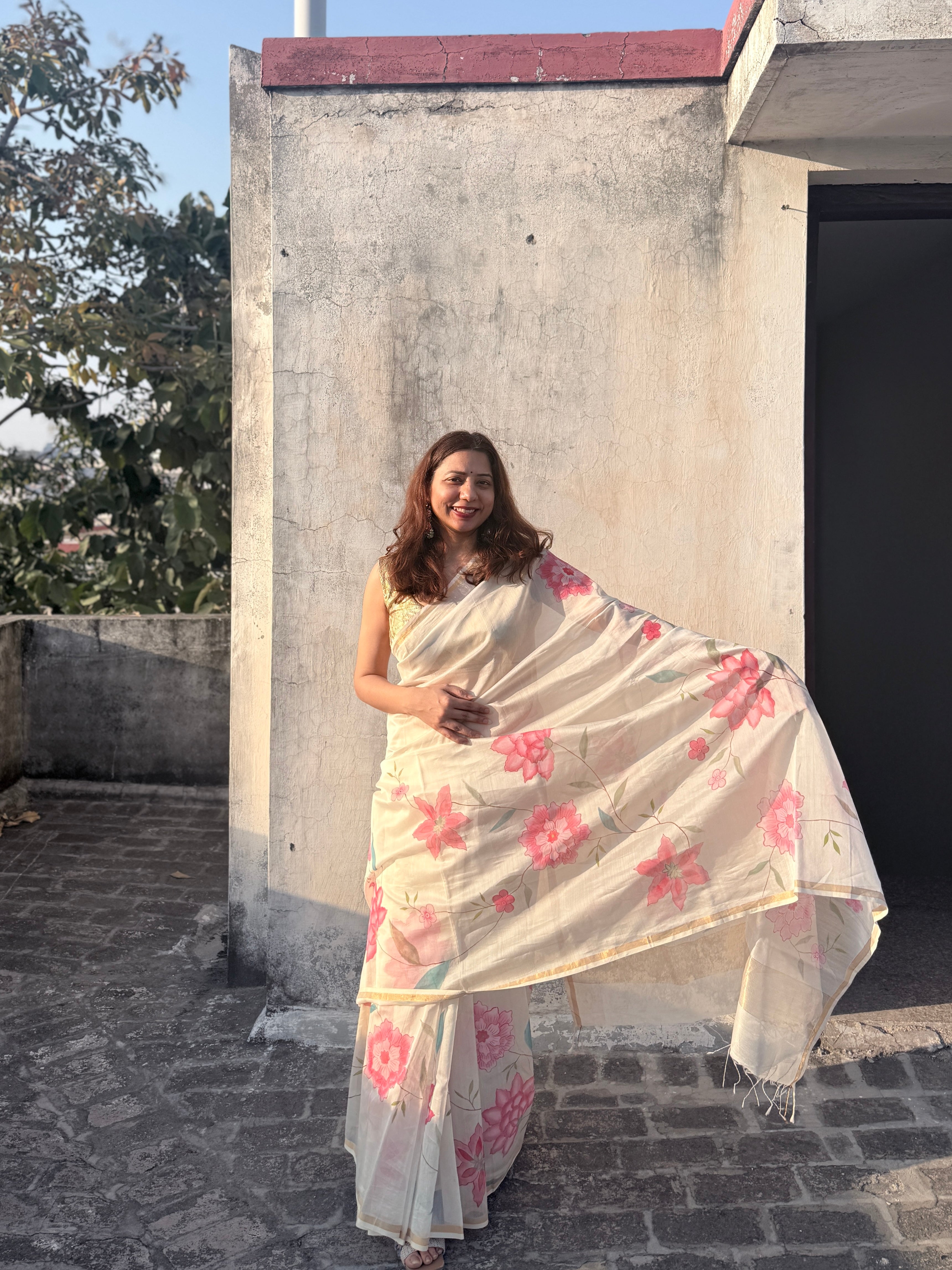 Dahlia | Maheshwari Handpainted Saree