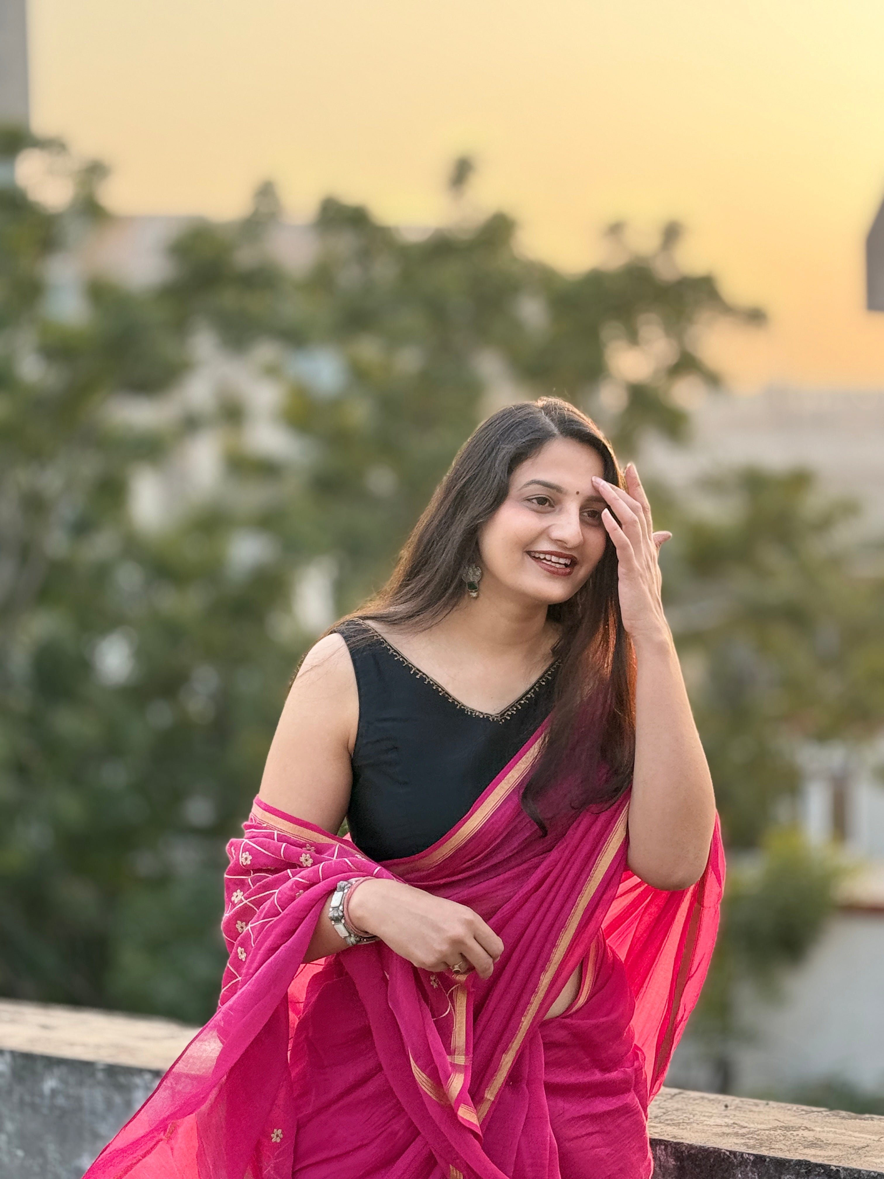 Noor | Rose Pink Embroidered Cotton Silk Saree