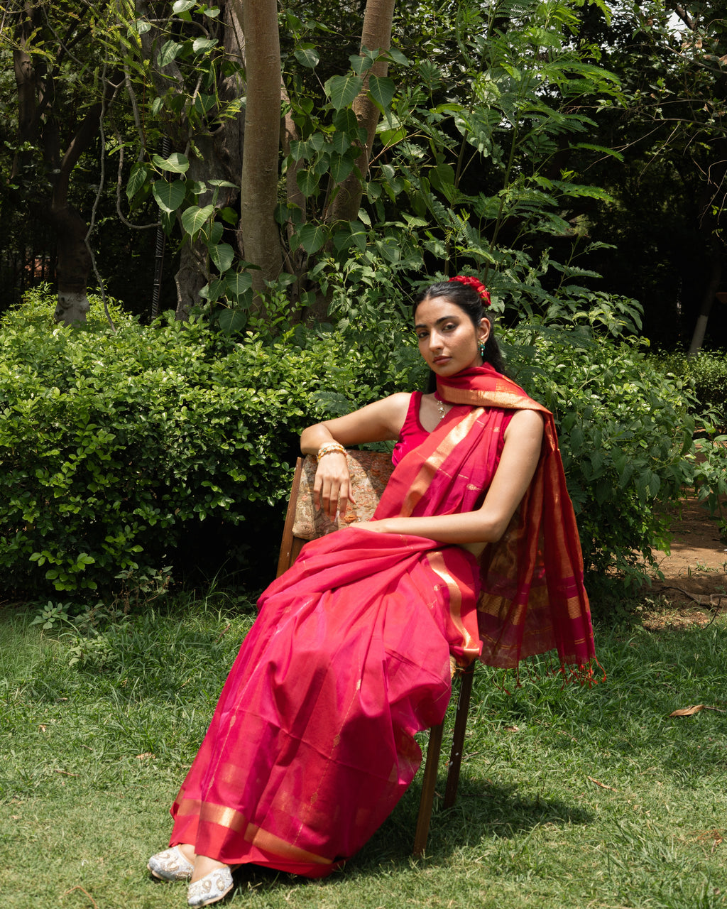 Aalta | Rani Pink Maheshwari Saree