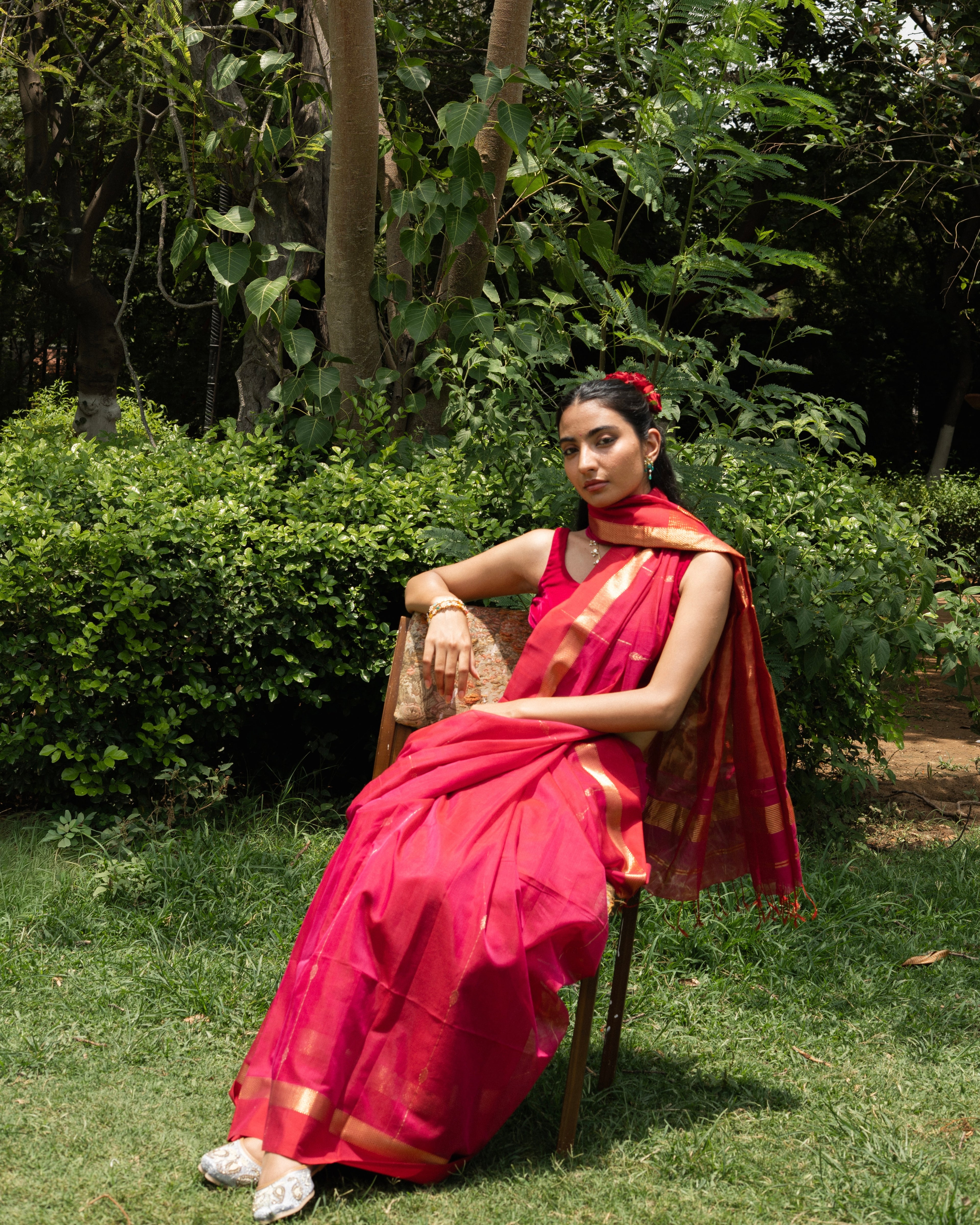 Aalta | Rani Pink Maheshwari Saree