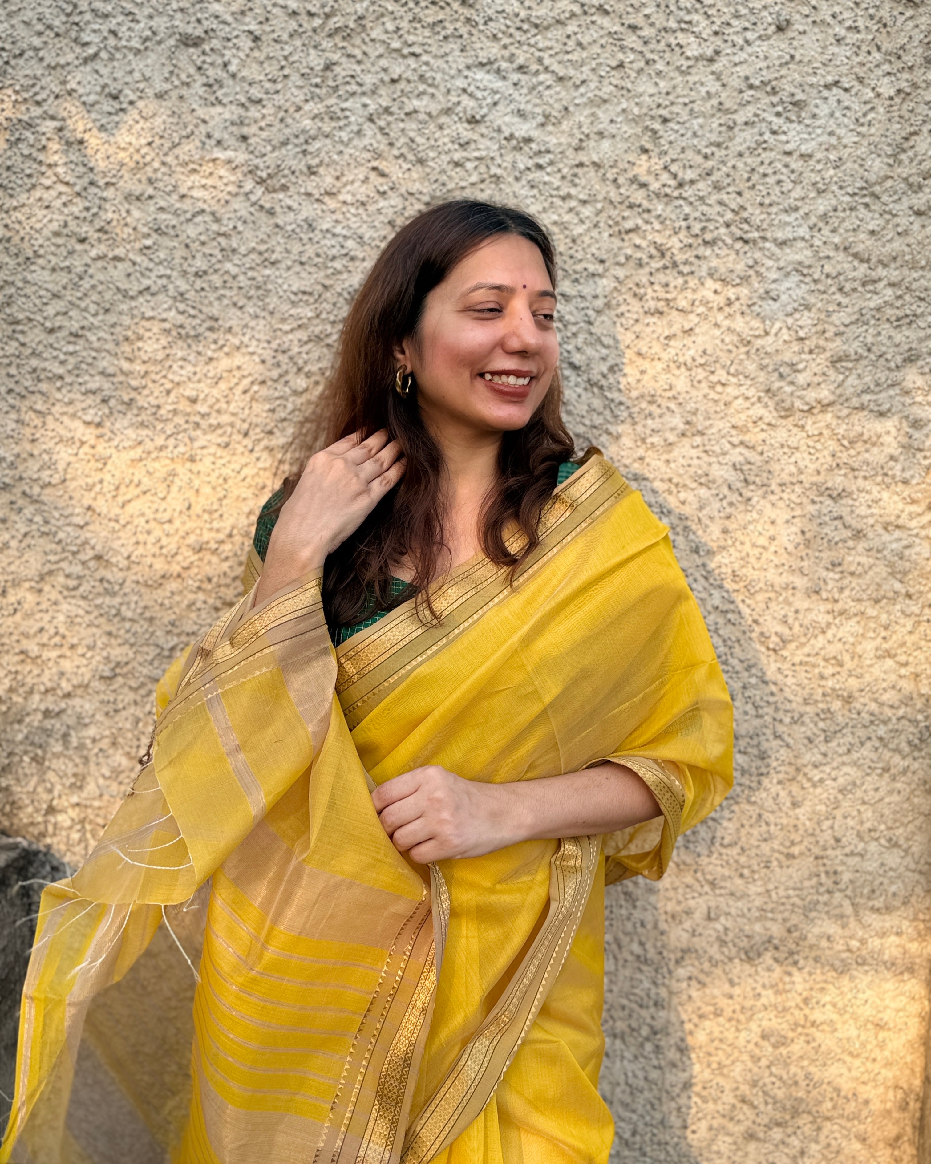 Nimbu | Yellow Maheshwari Saree