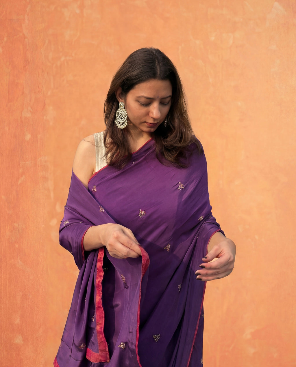 Jamun | Purple Viscose Crepe Hand Embroidered saree