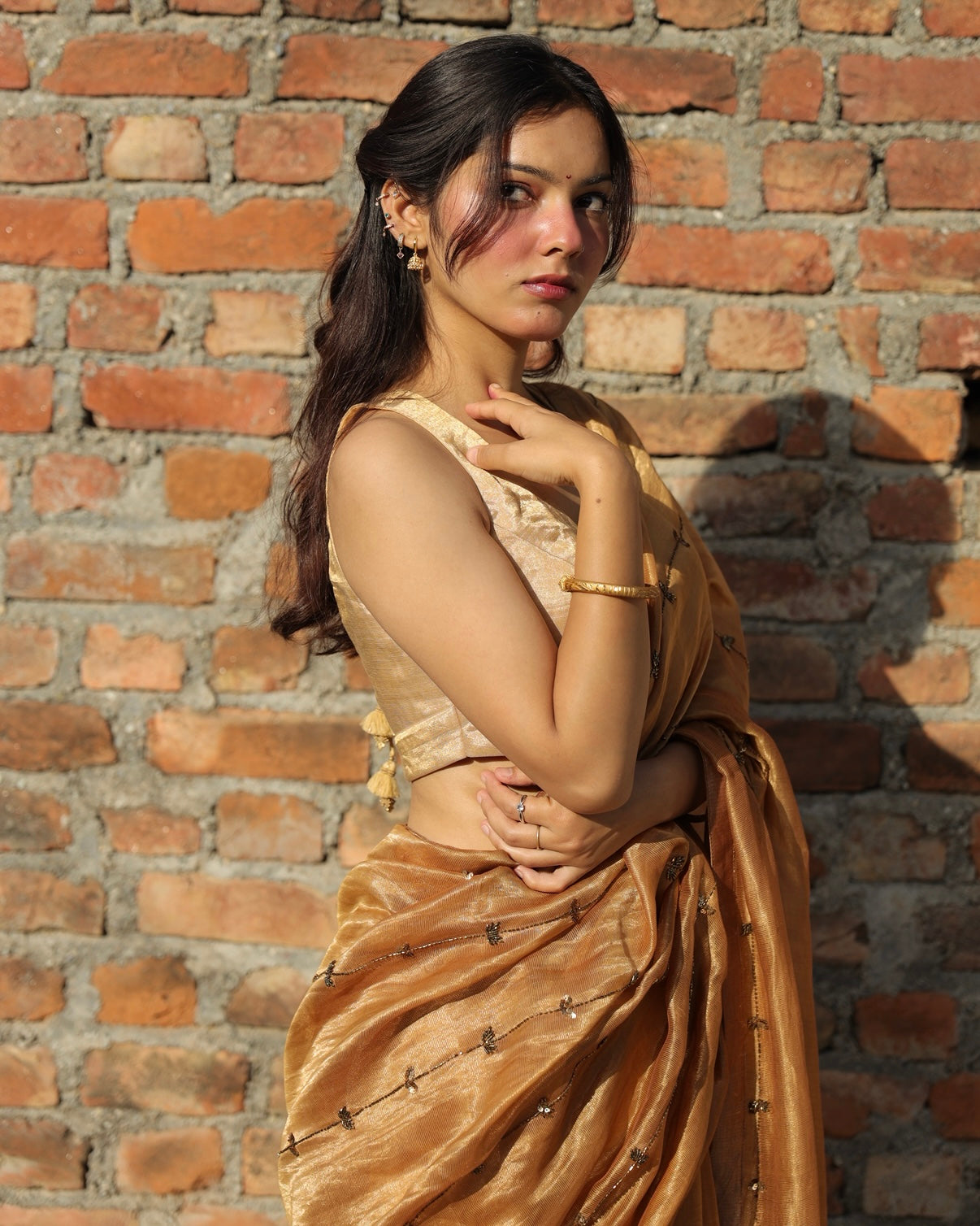 Sona | Golden Silk Zari Hand Embroidered Saree