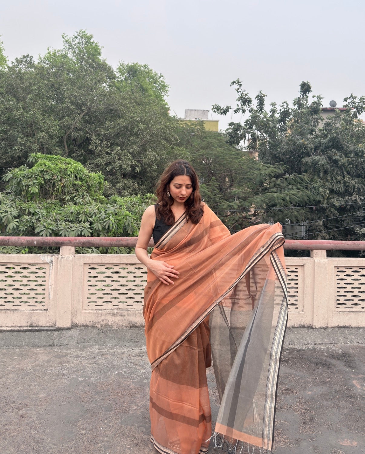 Candy | Peach Maheshwari Saree