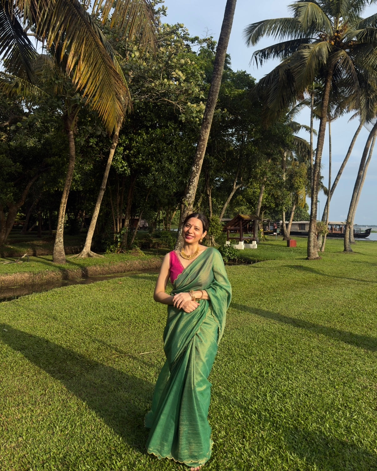 Mehek | Green Cotton Silk Saree with Zari stripes