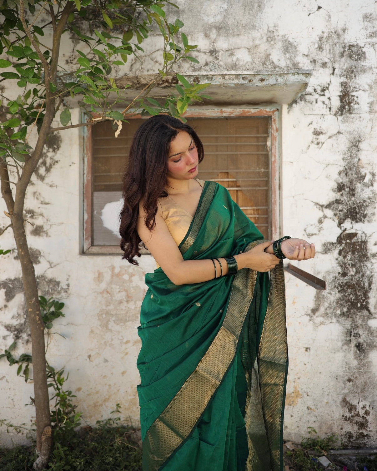 Gulkand | Green Maheshwari Saree