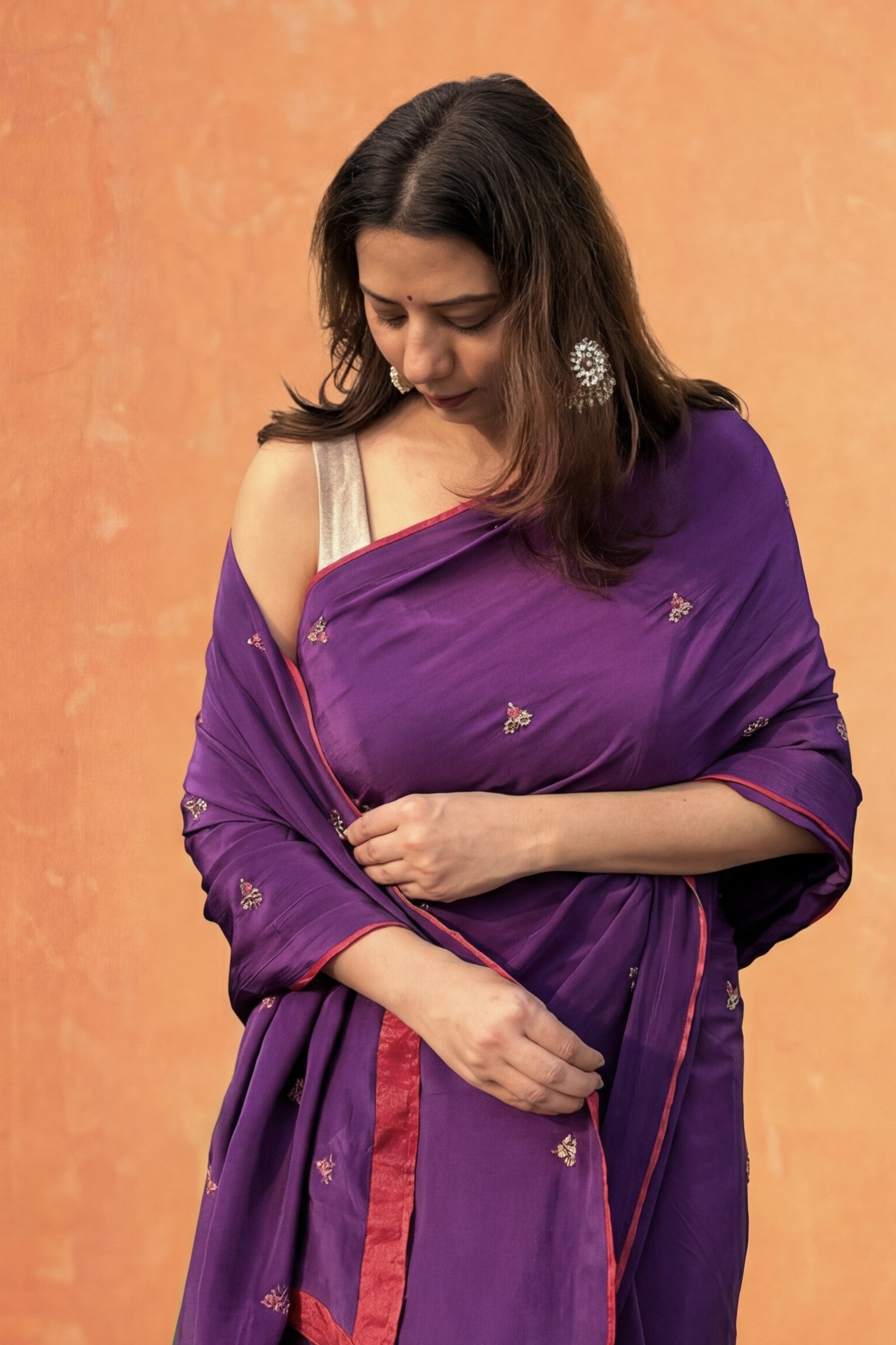 Jamun | Purple Viscose Crepe Hand Embroidered saree
