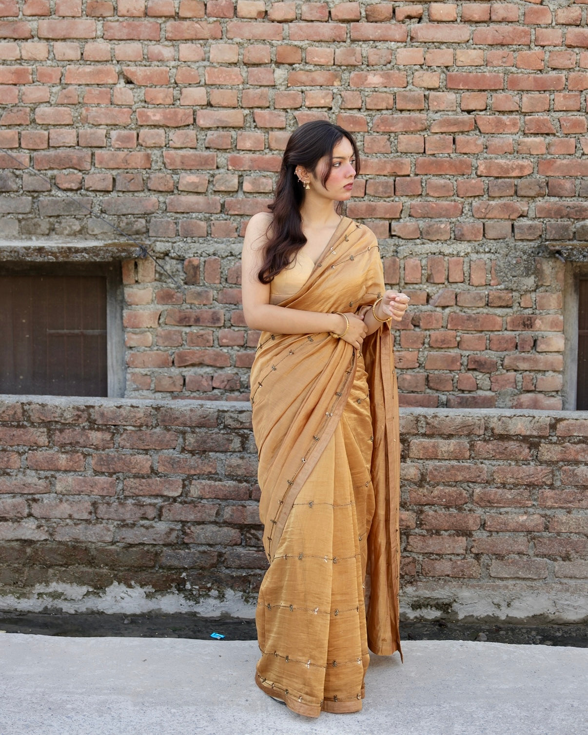 Sona | Golden Silk Zari Hand Embroidered Saree