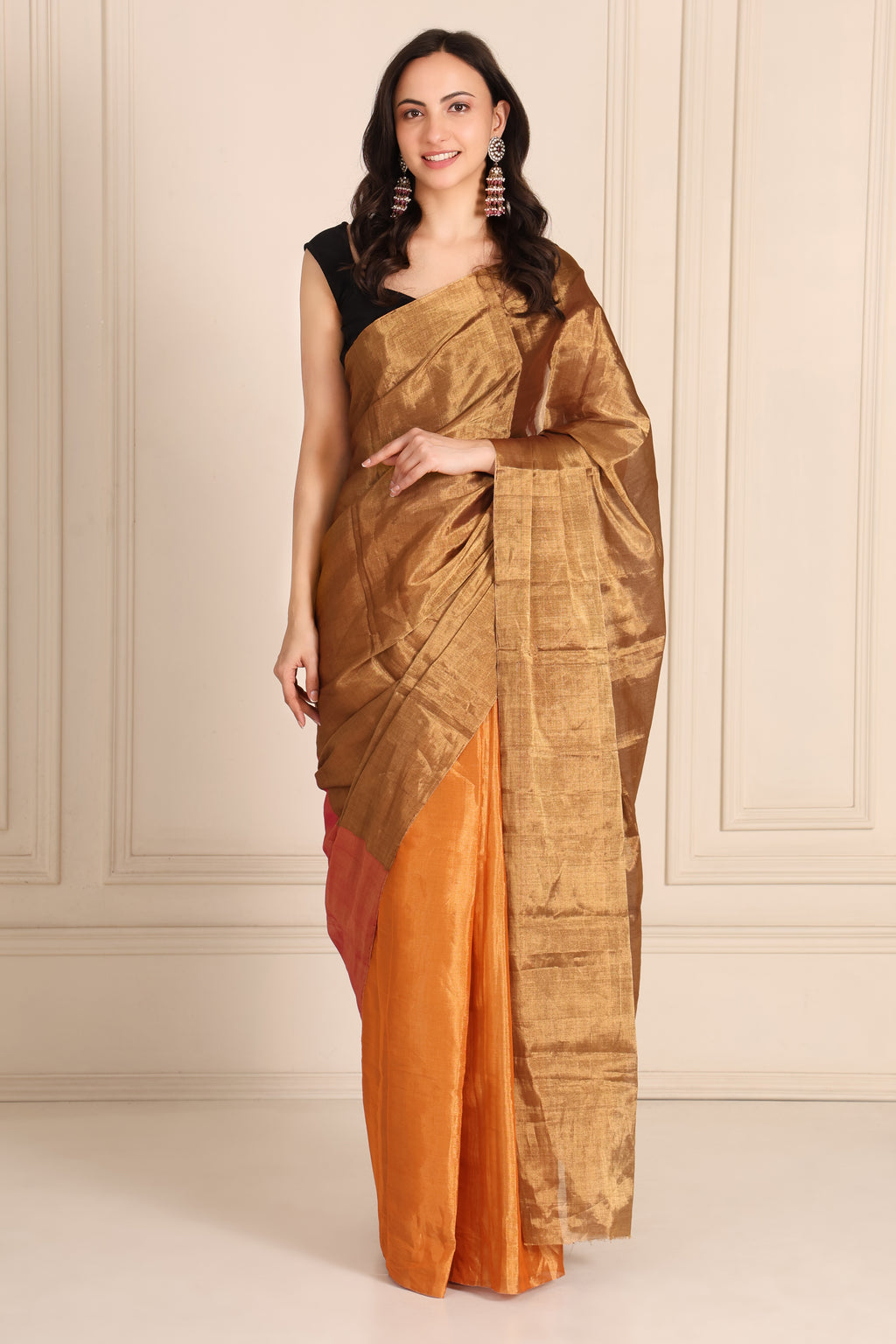 Dil | Bronze Orange Pink Chanderi Tissue Saree