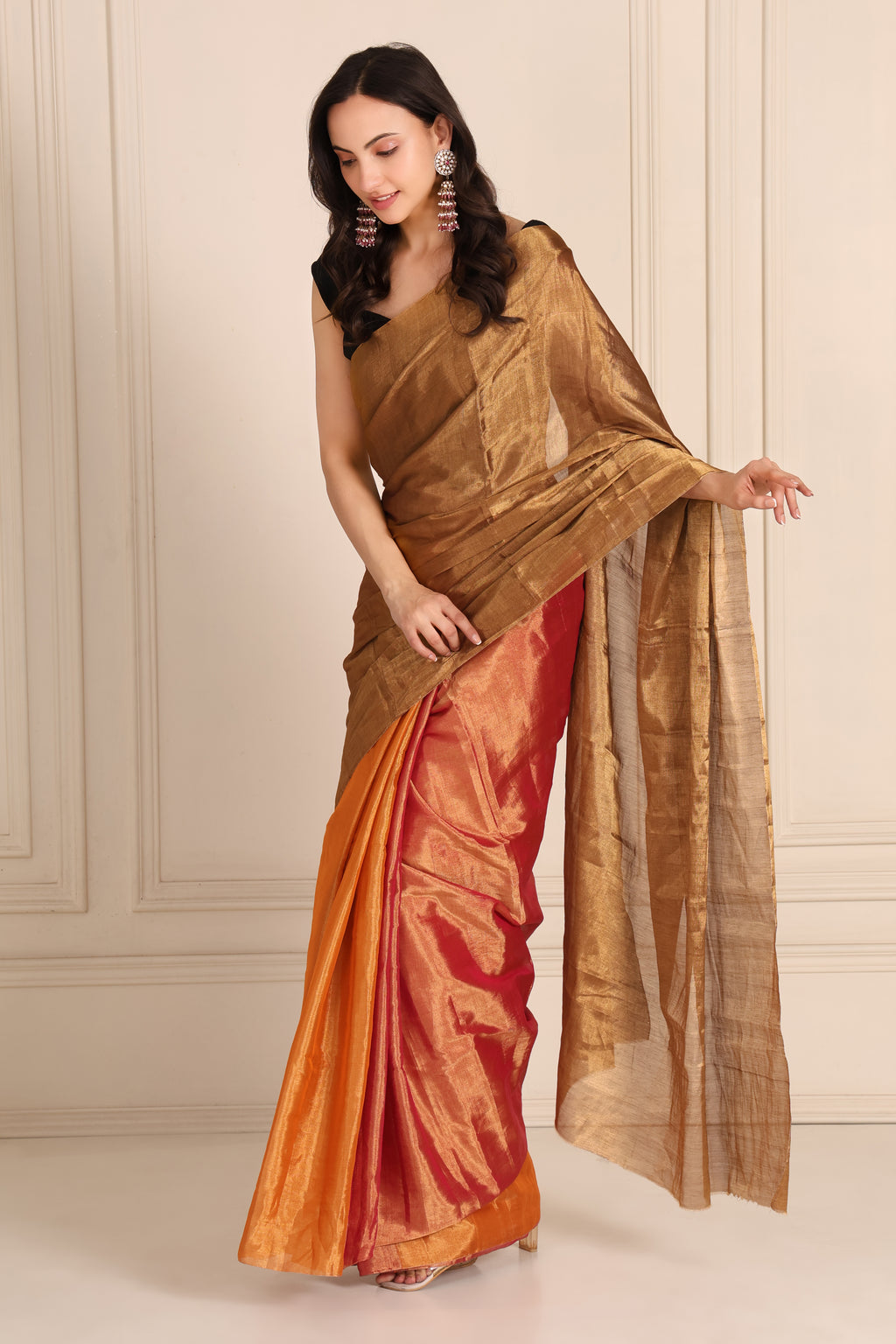 Dil | Bronze Orange Pink Chanderi Tissue Saree