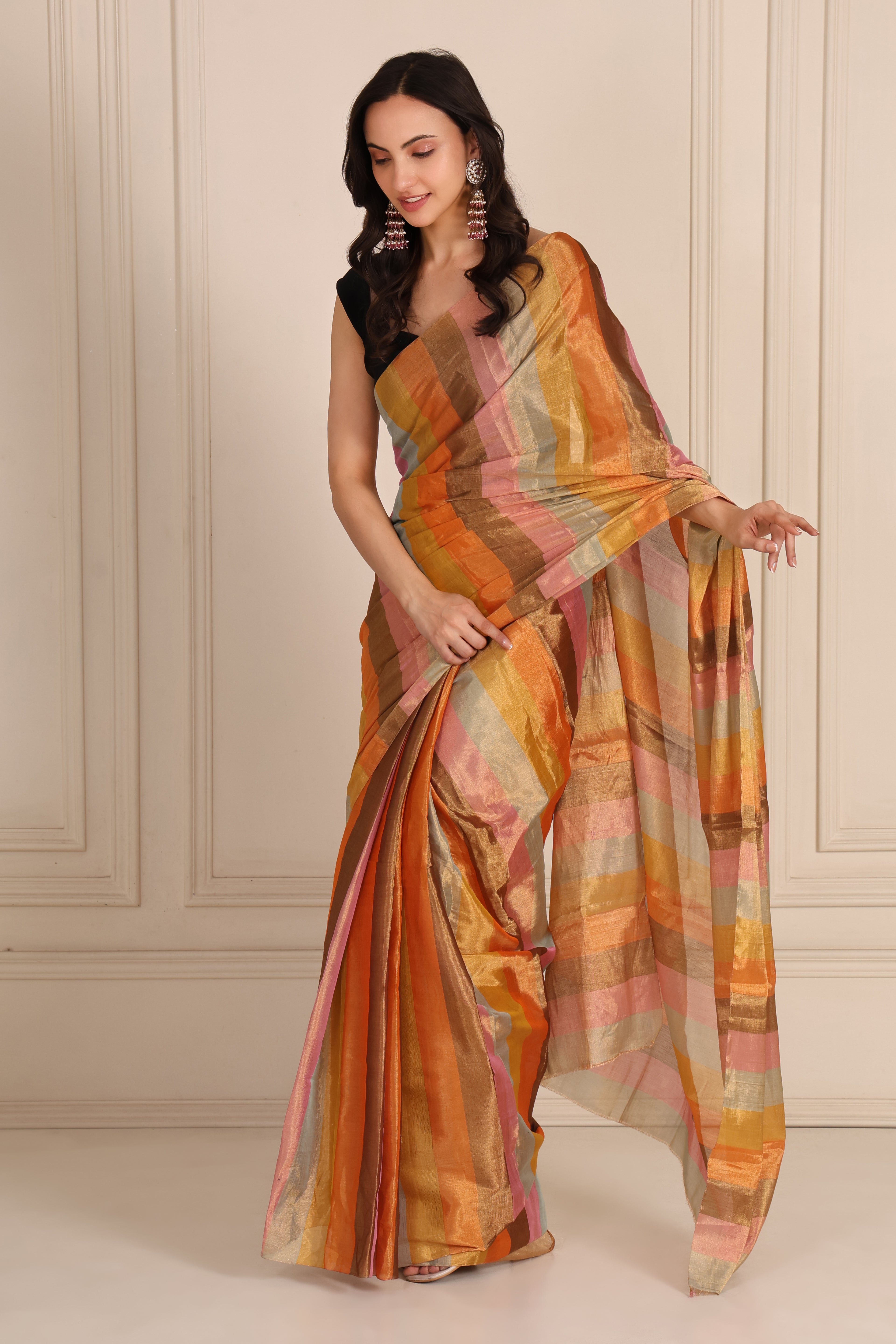 Chamak | Striped Chanderi Tissue Saree