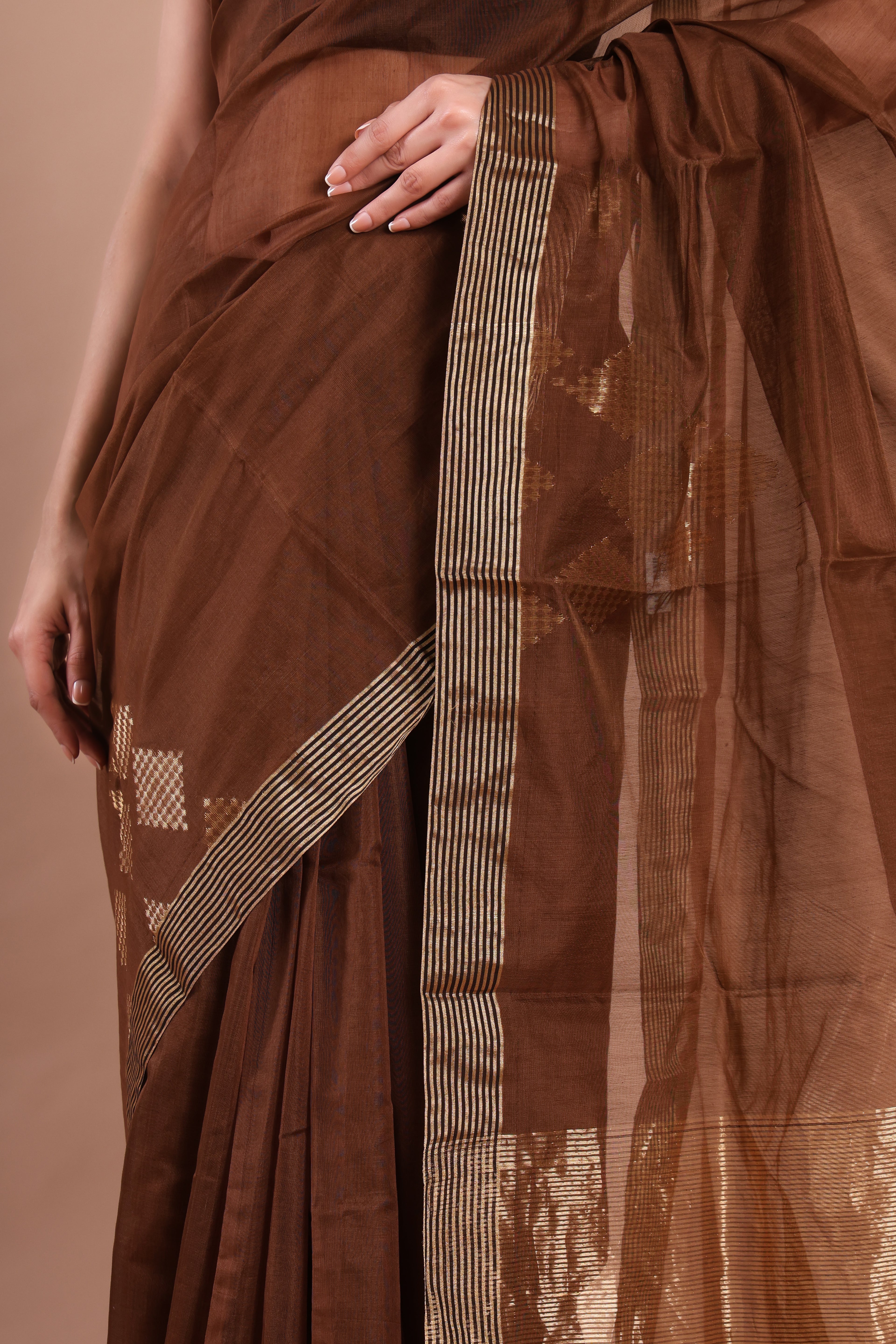 Sheeri | Brown Chanderi Silk Saree with Motifs