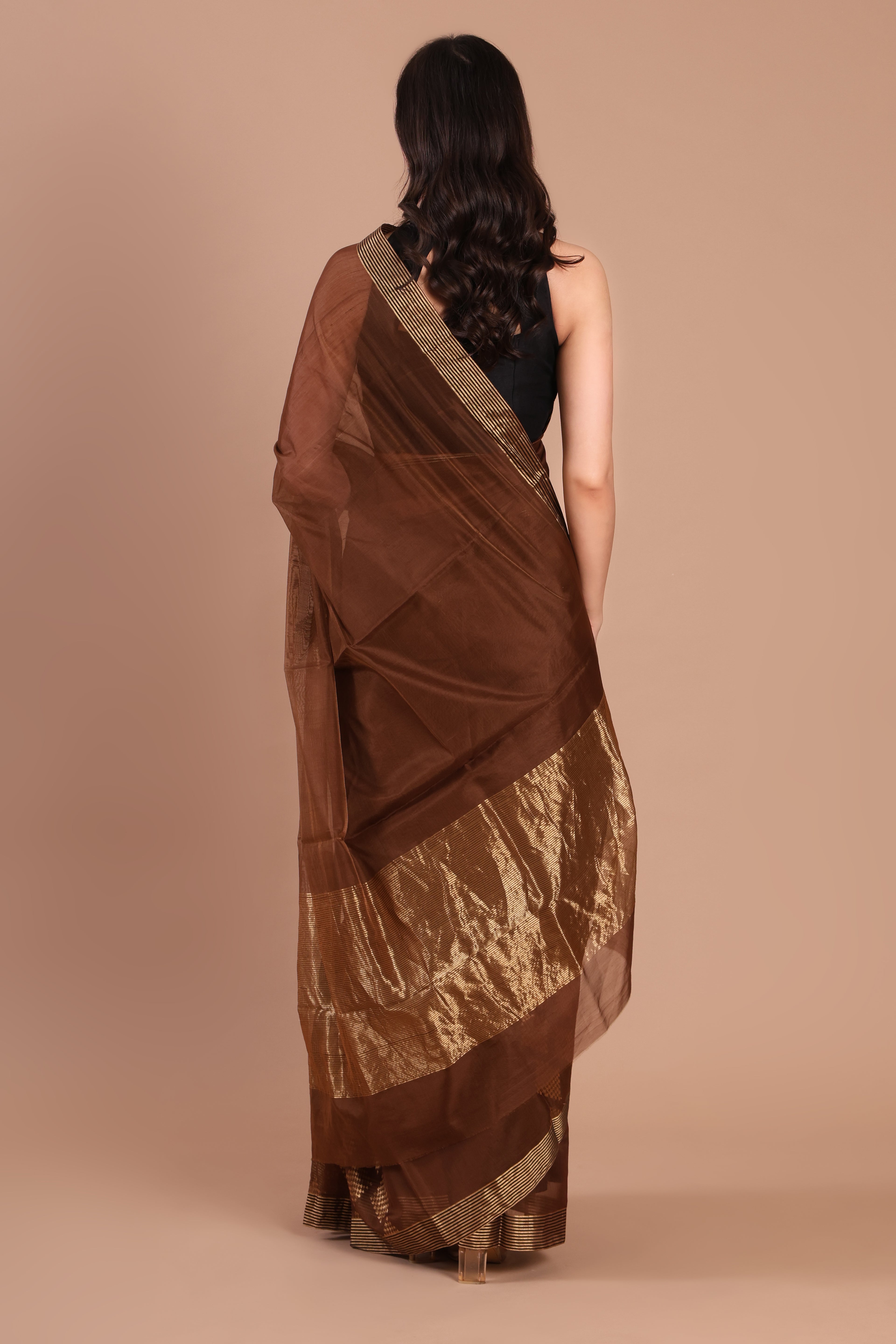 Sheeri | Brown Chanderi Silk Saree with Motifs