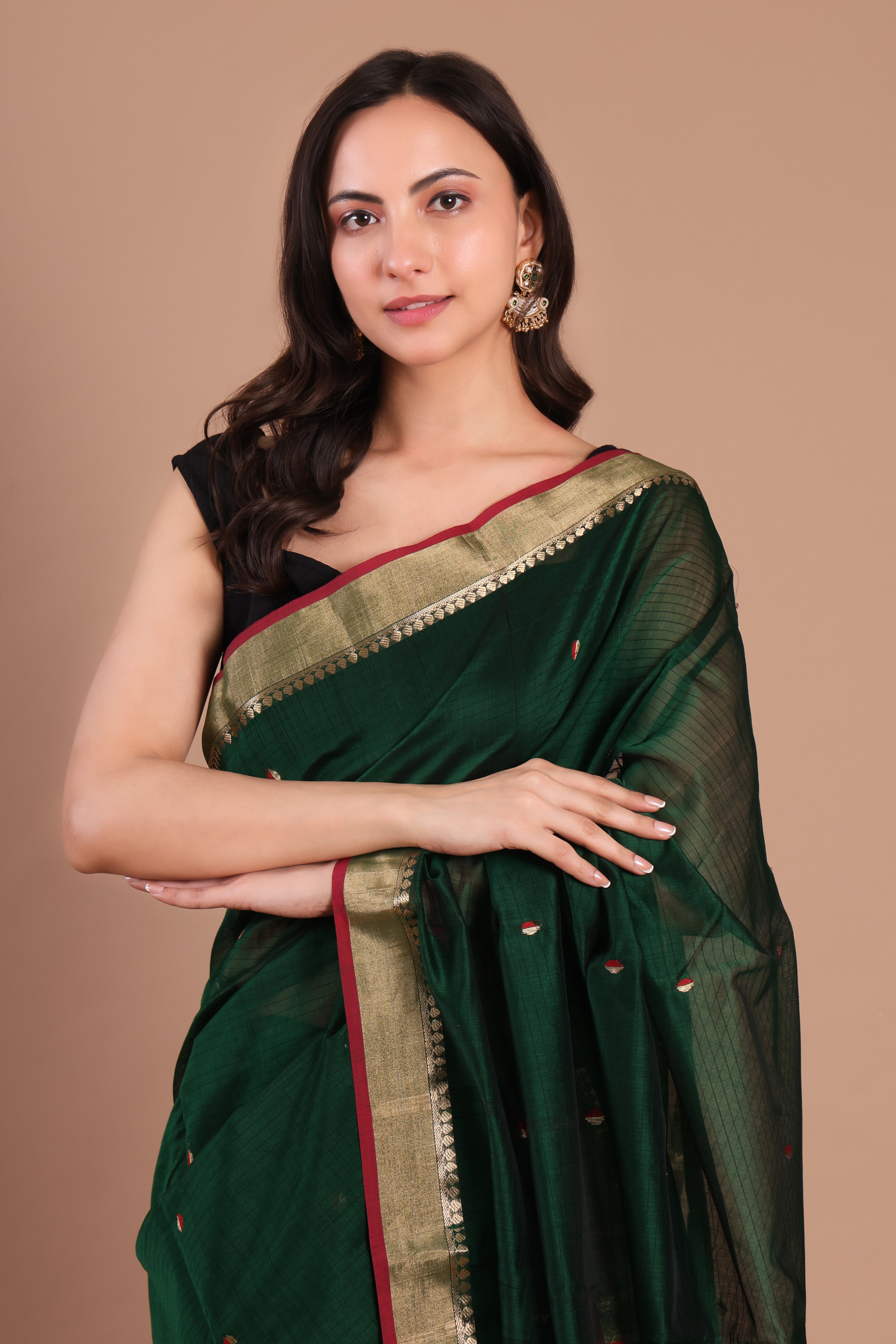 Green Chanderi silk saree raatrani