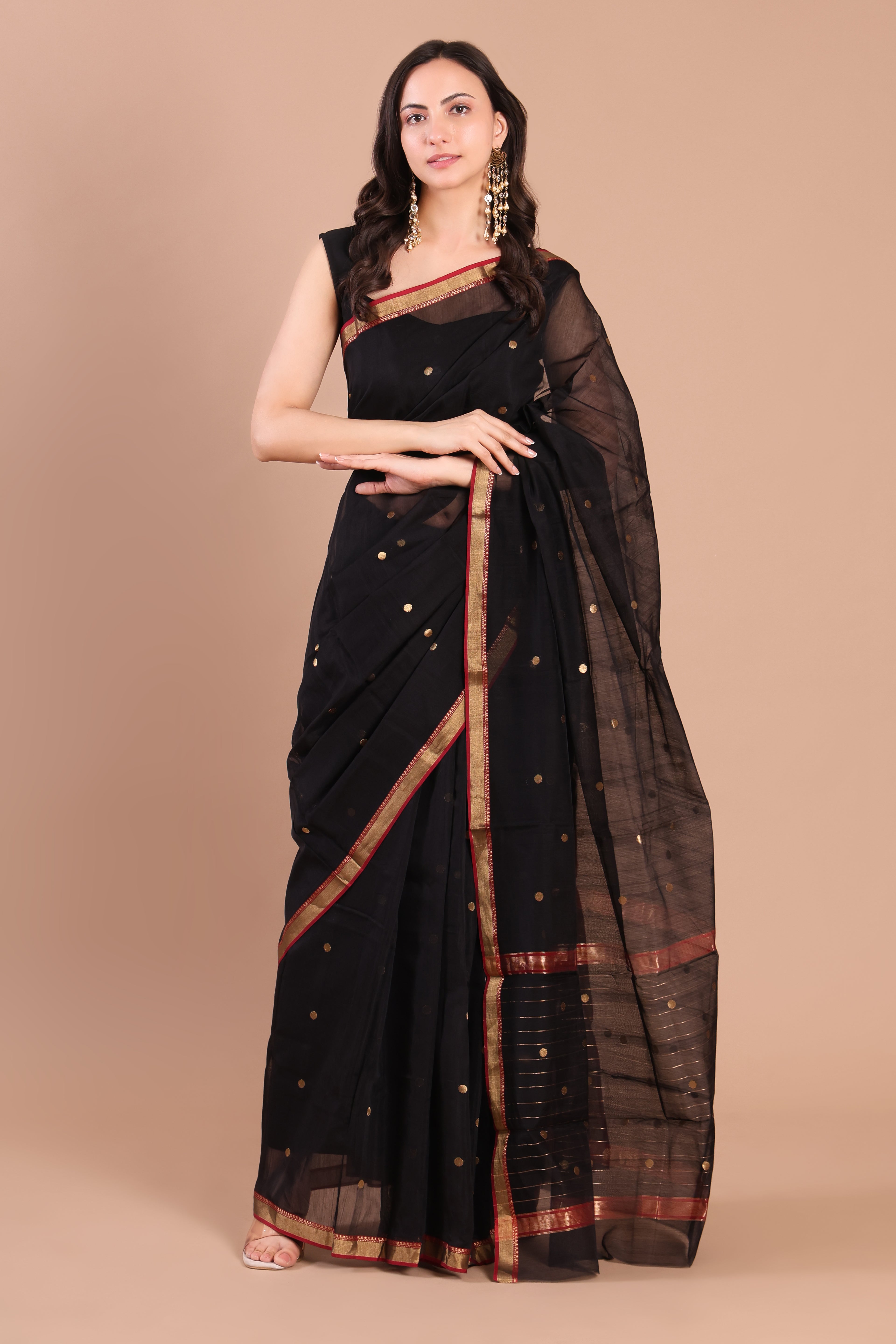 Kala Jaam | Black Chanderi Silk Saree with Golden Dots