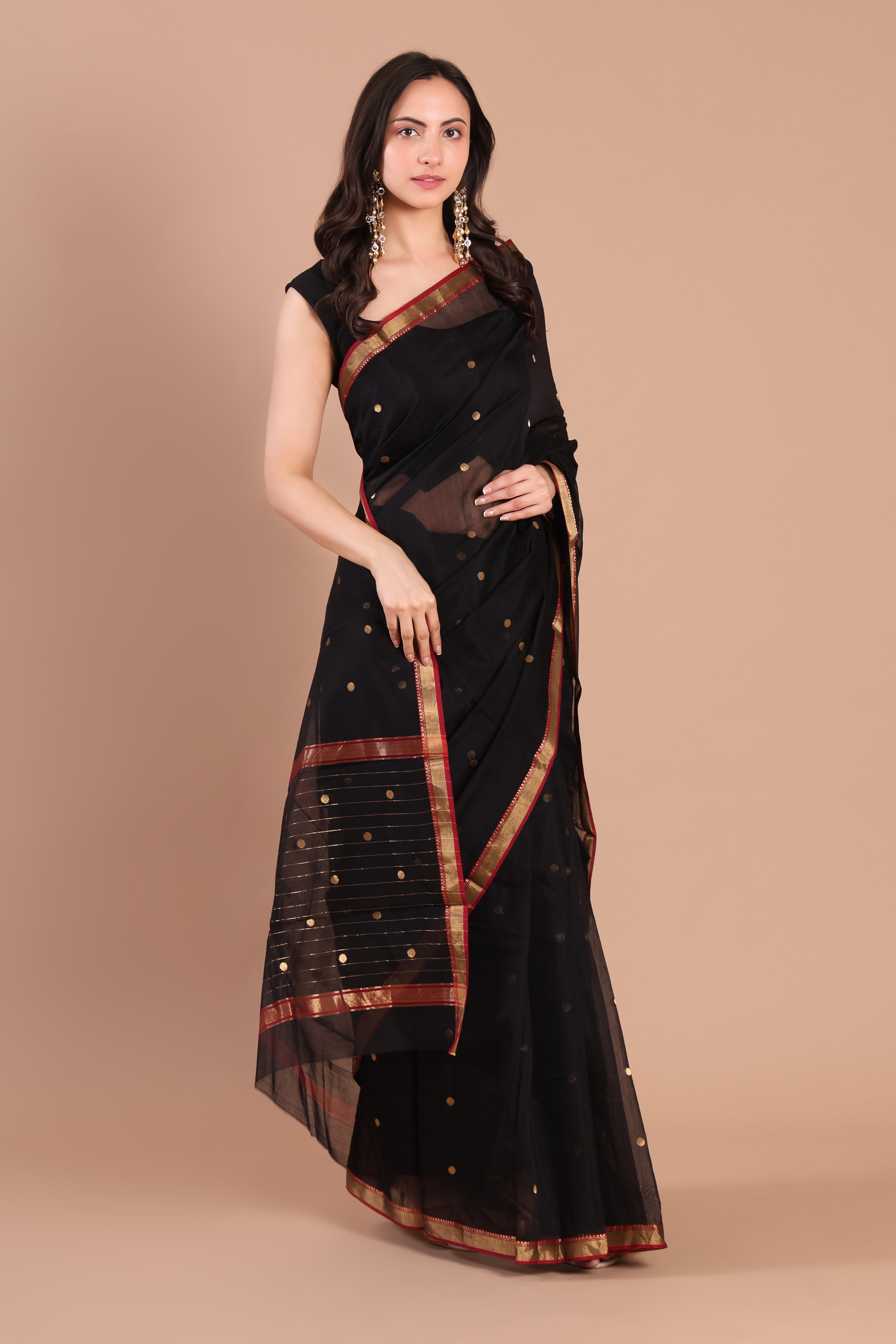 Kala Jaam | Black Chanderi Silk Saree with Golden Dots