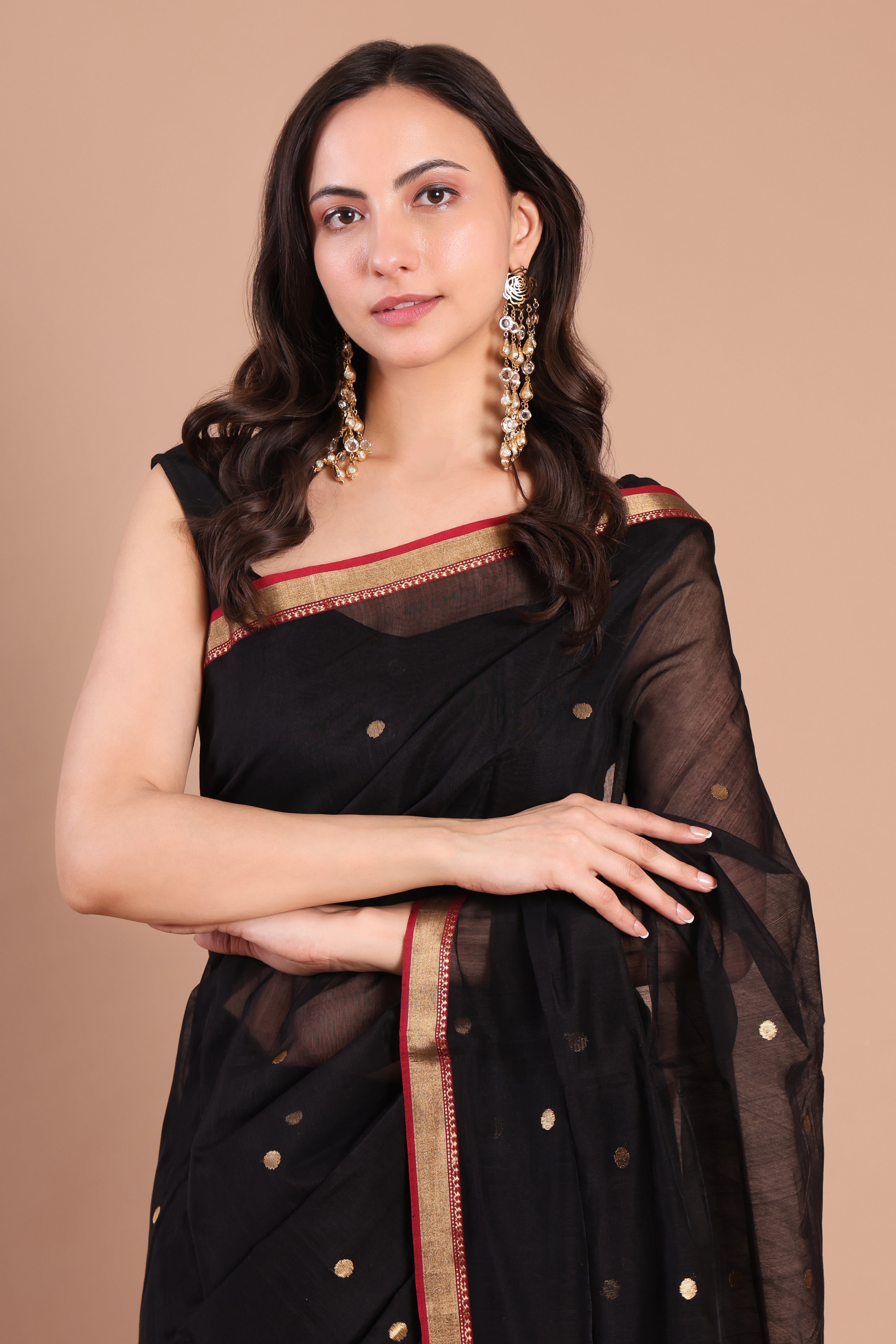 Kala Jaam | Black Chanderi Silk Saree with Golden Dots