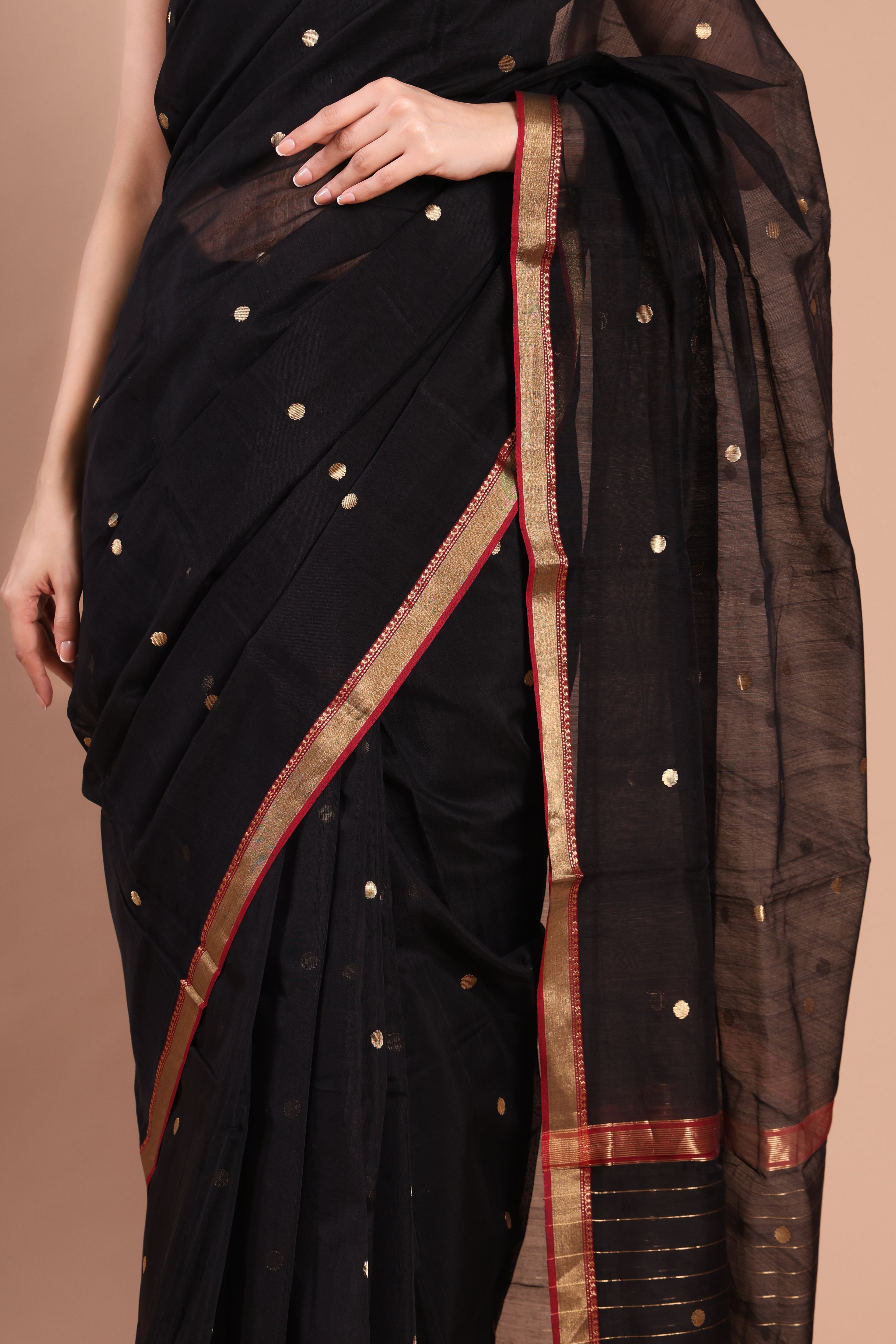 Kala Jaam | Black Chanderi Silk Saree with Golden Dots