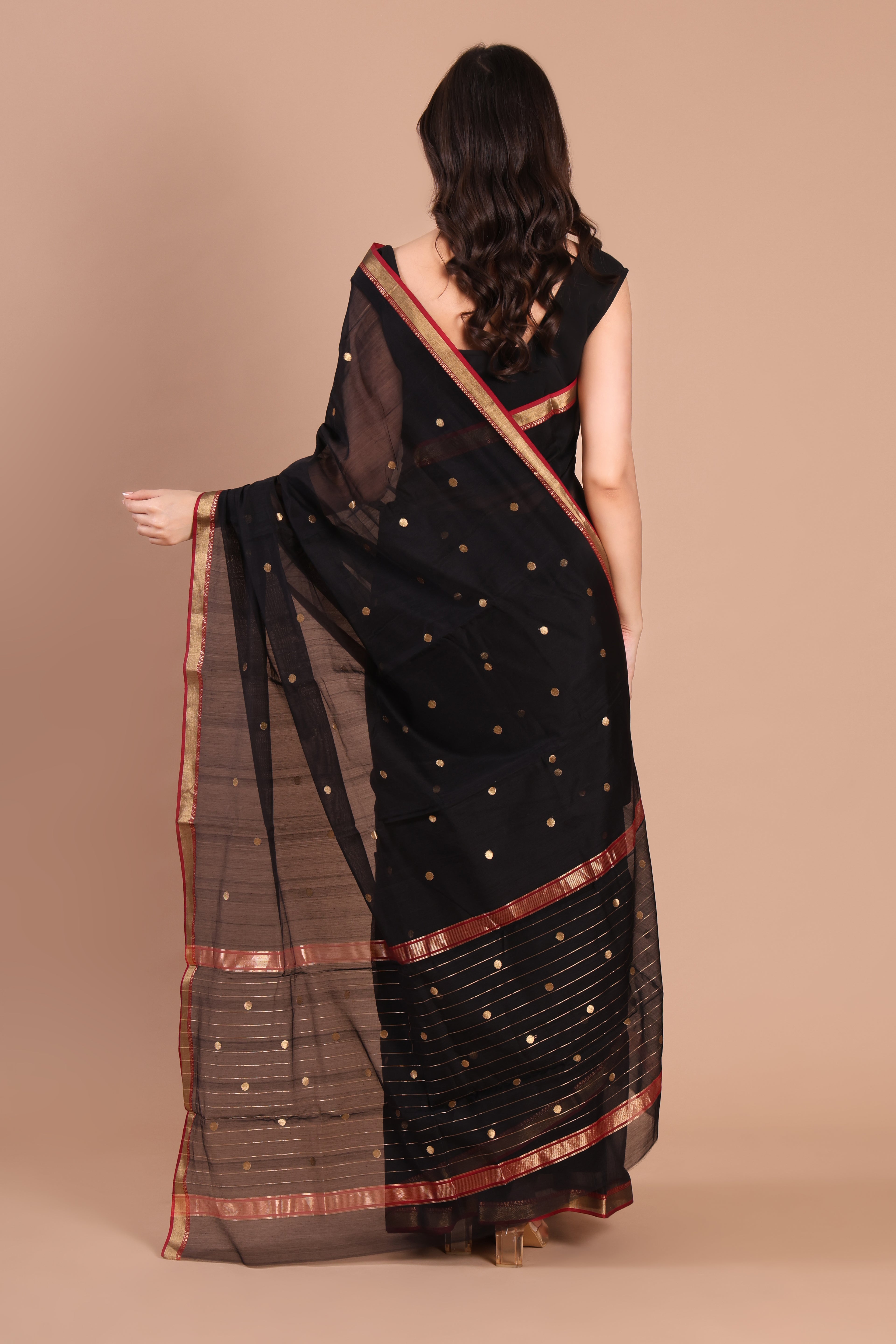 Kala Jaam | Black Chanderi Silk Saree with Golden Dots