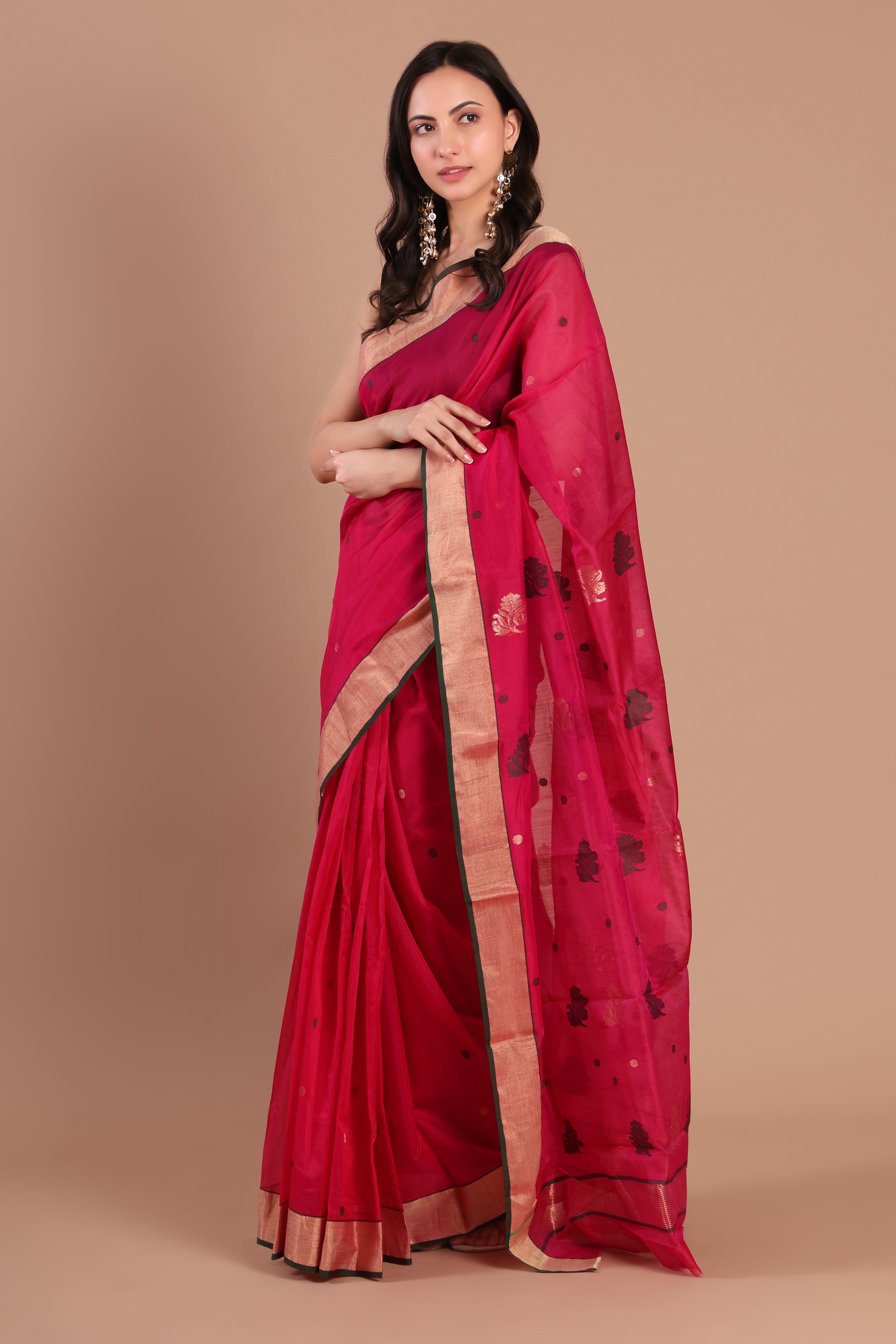 Rajnigandha | Magenta Chanderi Silk Saree with Floral Motifs