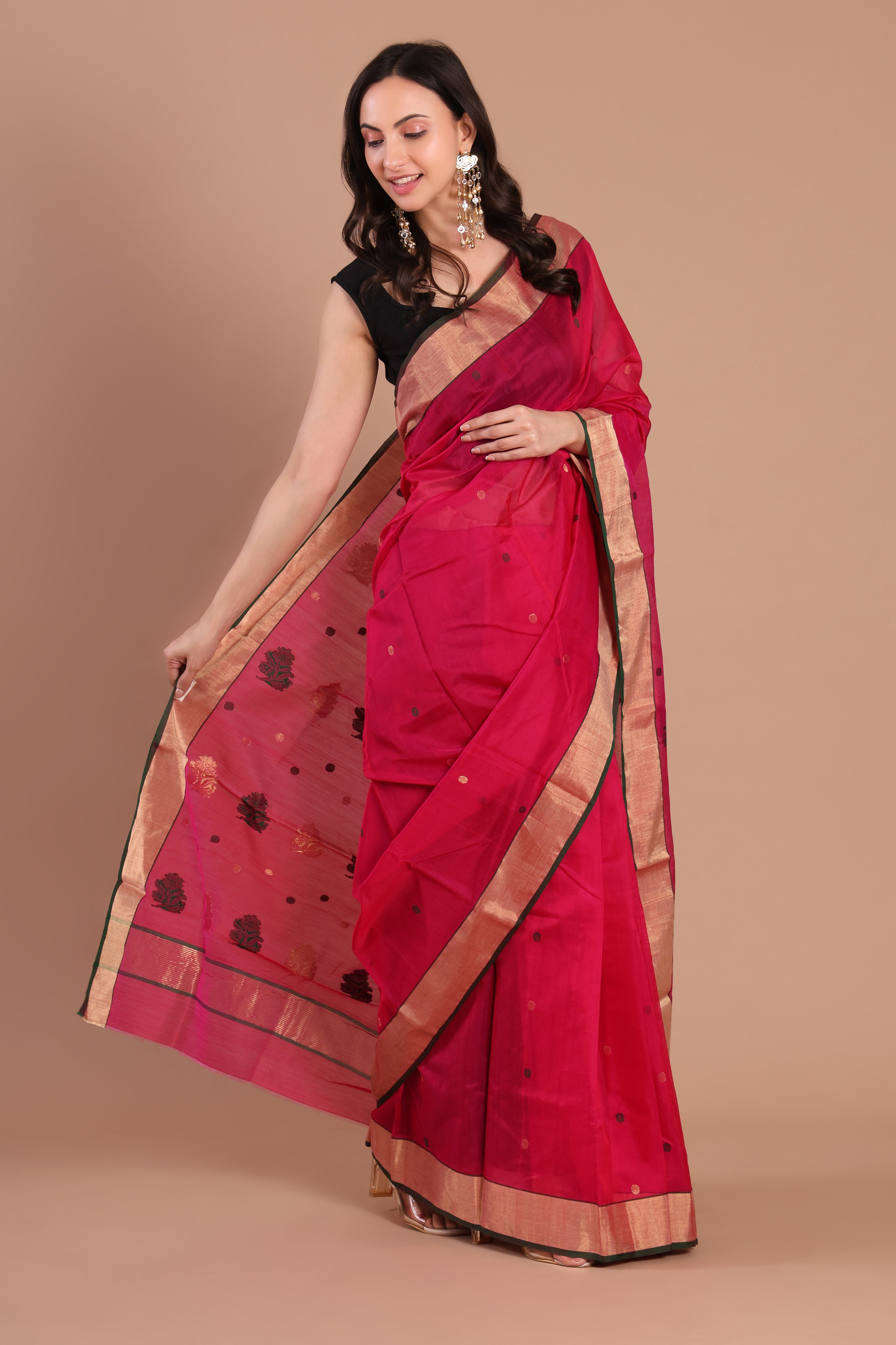 Rajnigandha | Magenta Chanderi Silk Saree with Floral Motifs