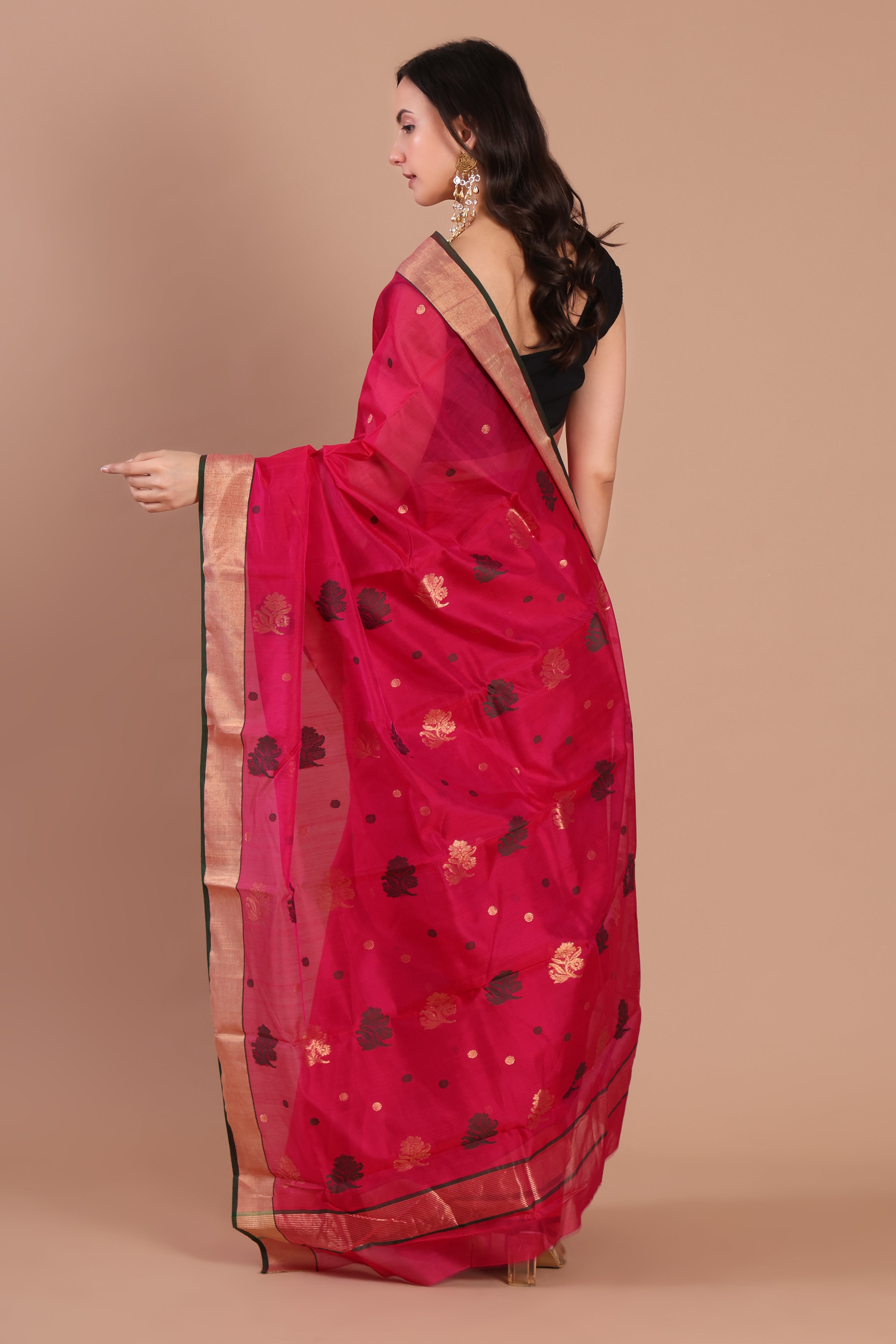 Rajnigandha | Magenta Chanderi Silk Saree with Floral Motifs