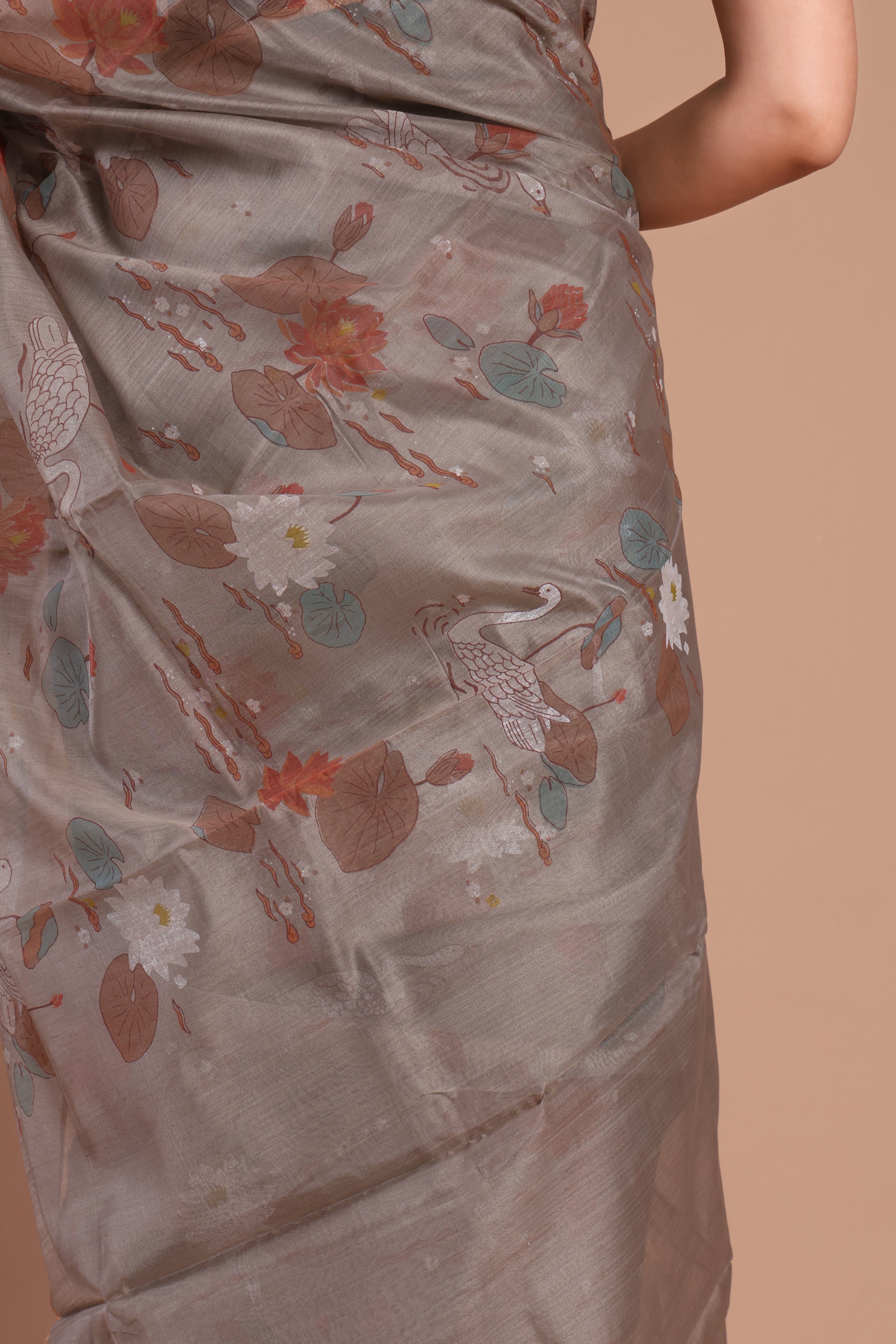 Jhumri | Grey Chanderi Silk Saree with Block Print