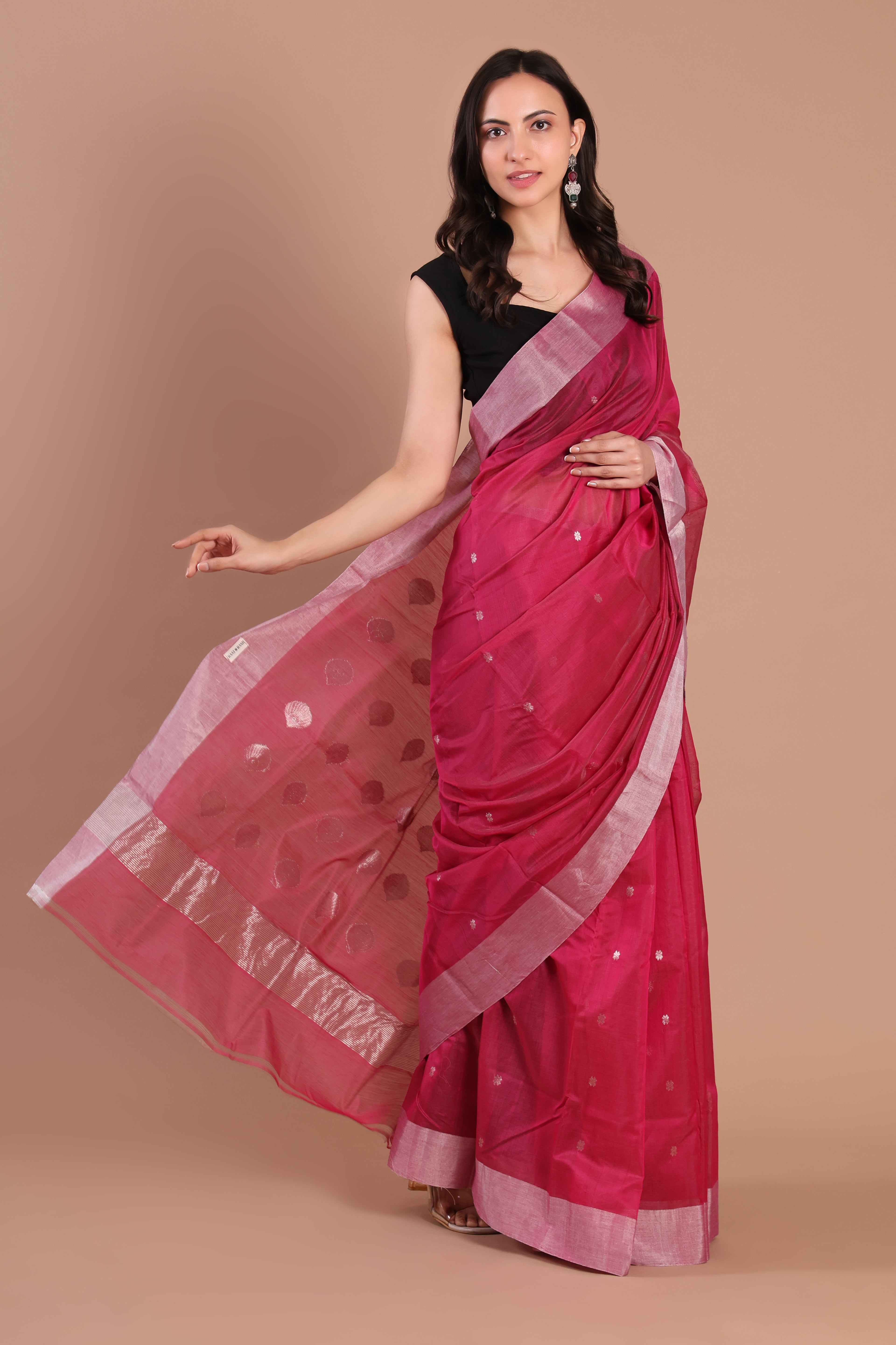 Chaandi | Pink Chanderi Silk Saree with Silver Motifs