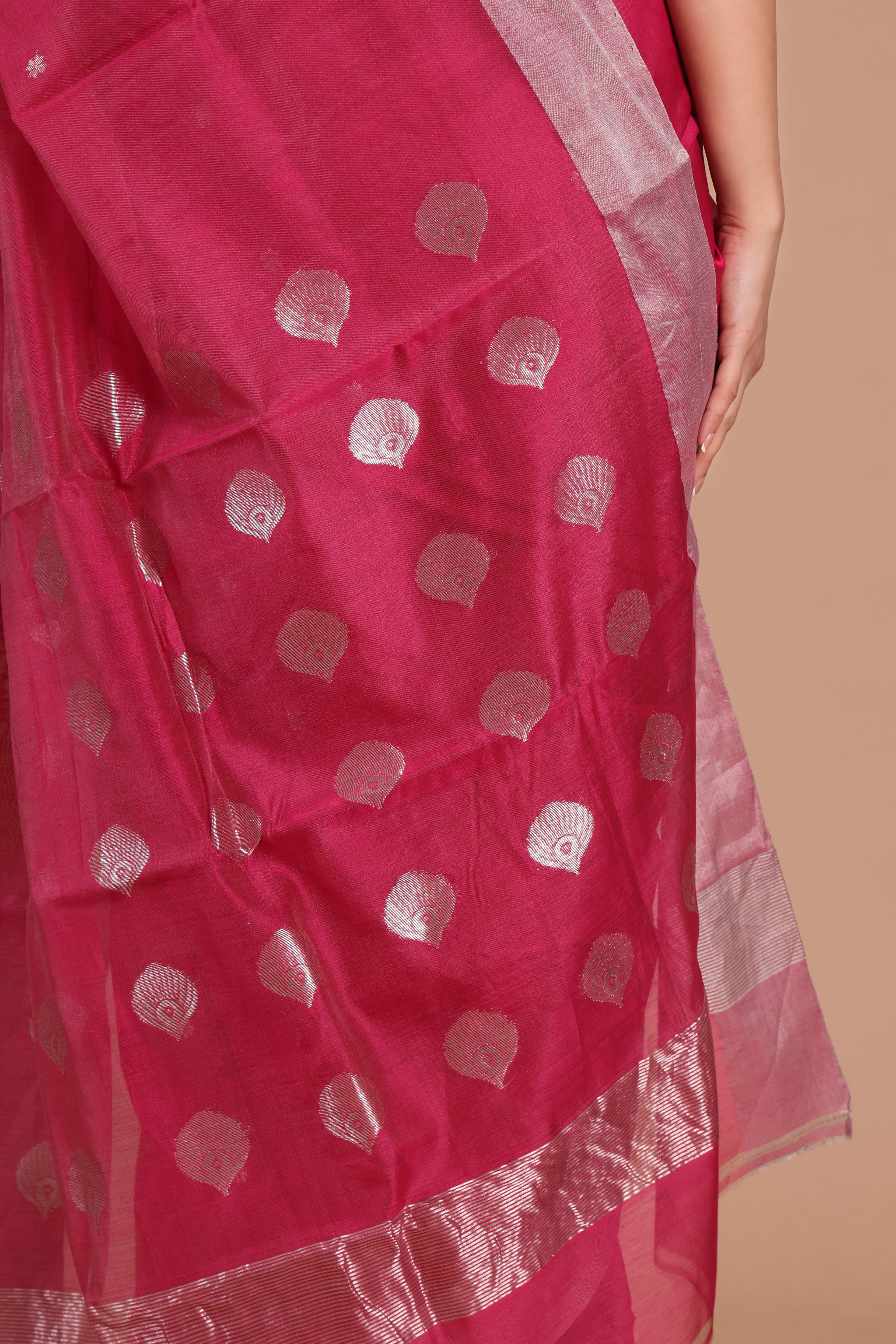Chaandi | Pink Chanderi Silk Saree with Silver Motifs