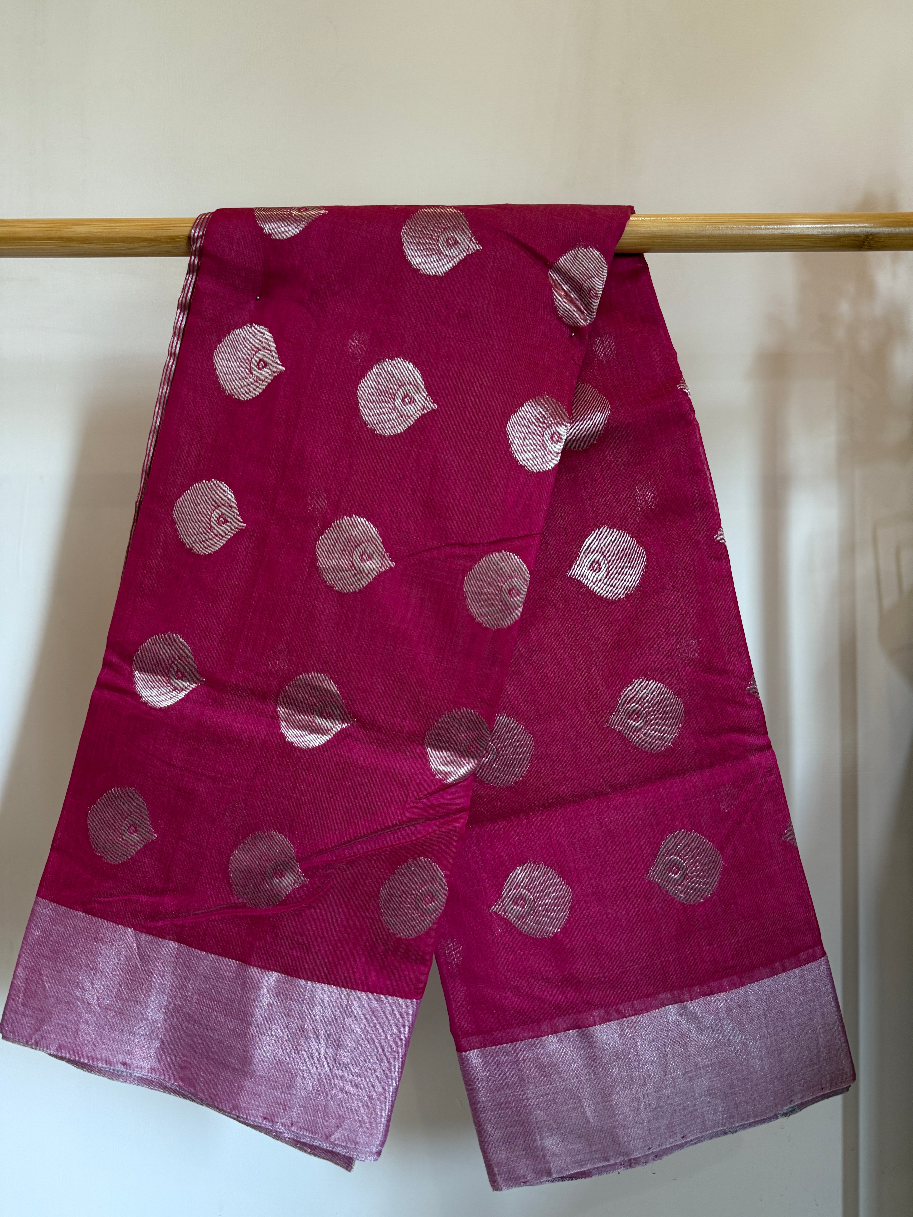 Chaandi | Pink Chanderi Silk Saree with Silver Motifs