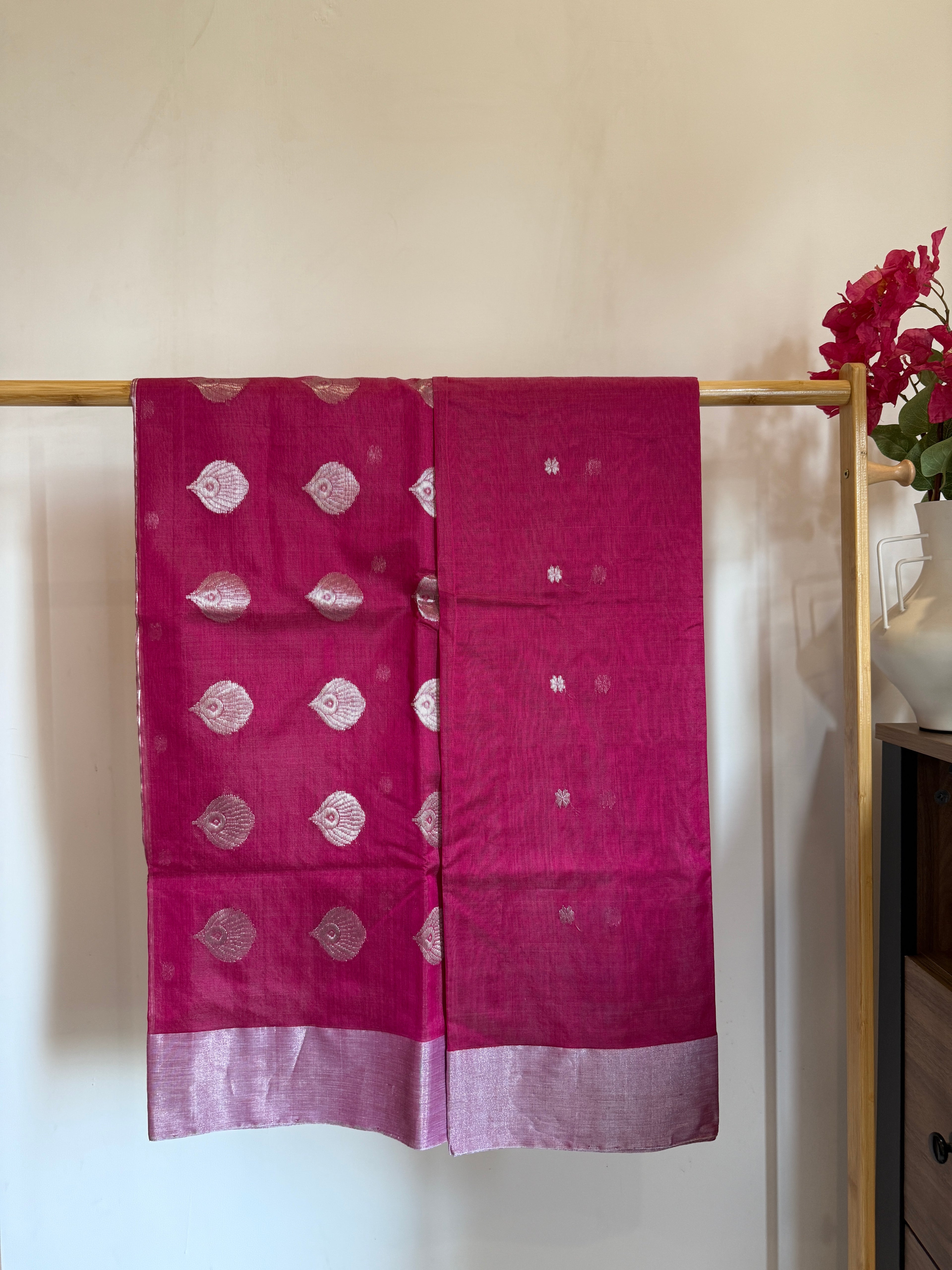Chaandi | Pink Chanderi Silk Saree with Silver Motifs