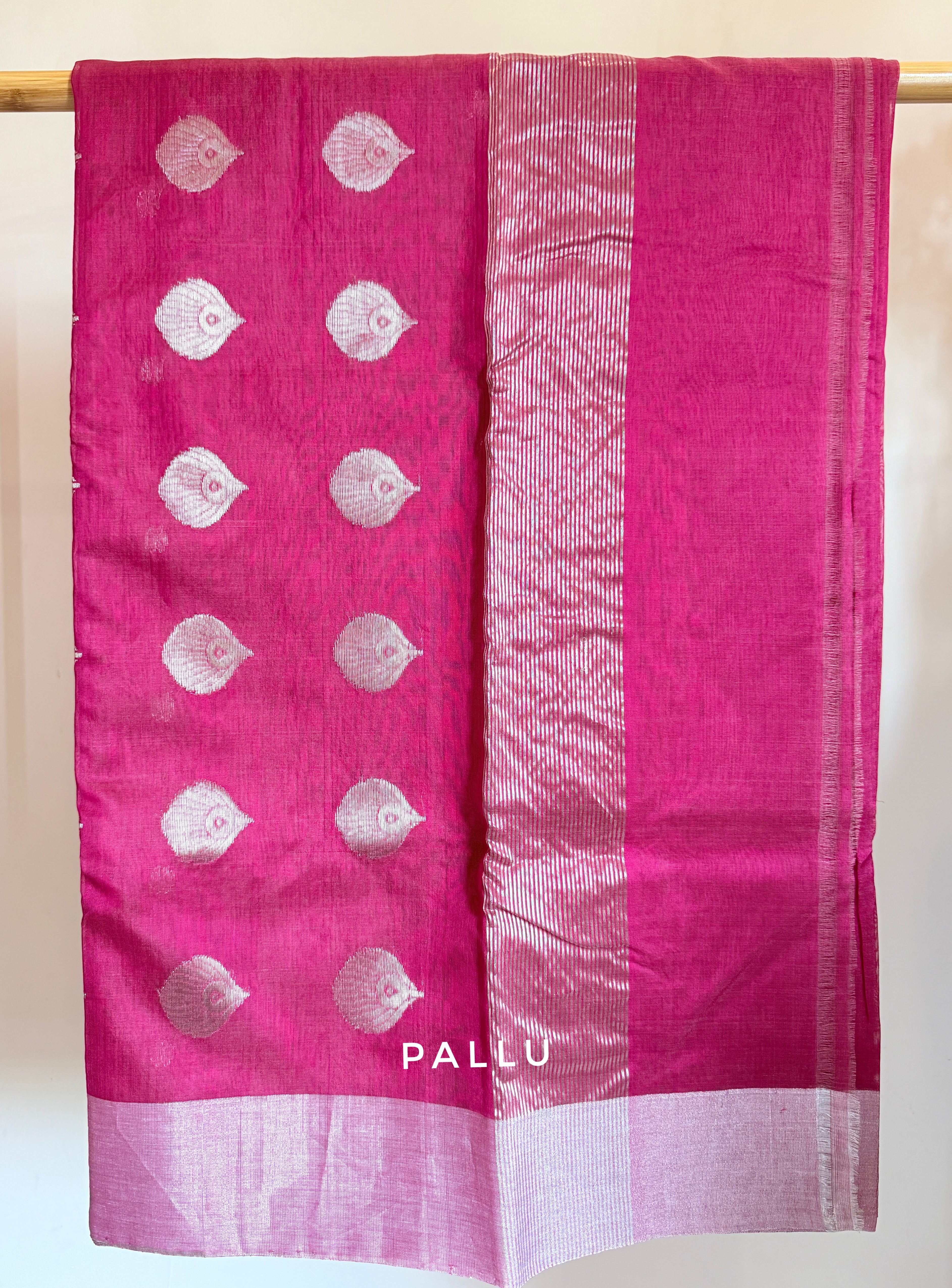 Chaandi | Pink Chanderi Silk Saree with Silver Motifs