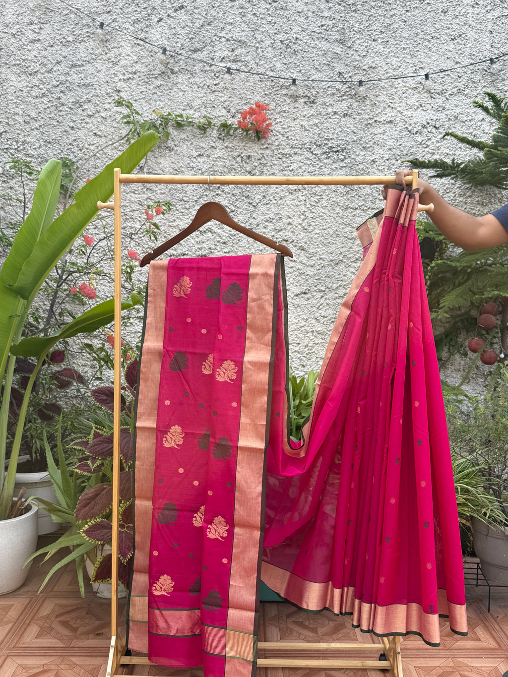 Rajnigandha | Magenta Chanderi Silk Saree with Floral Motifs
