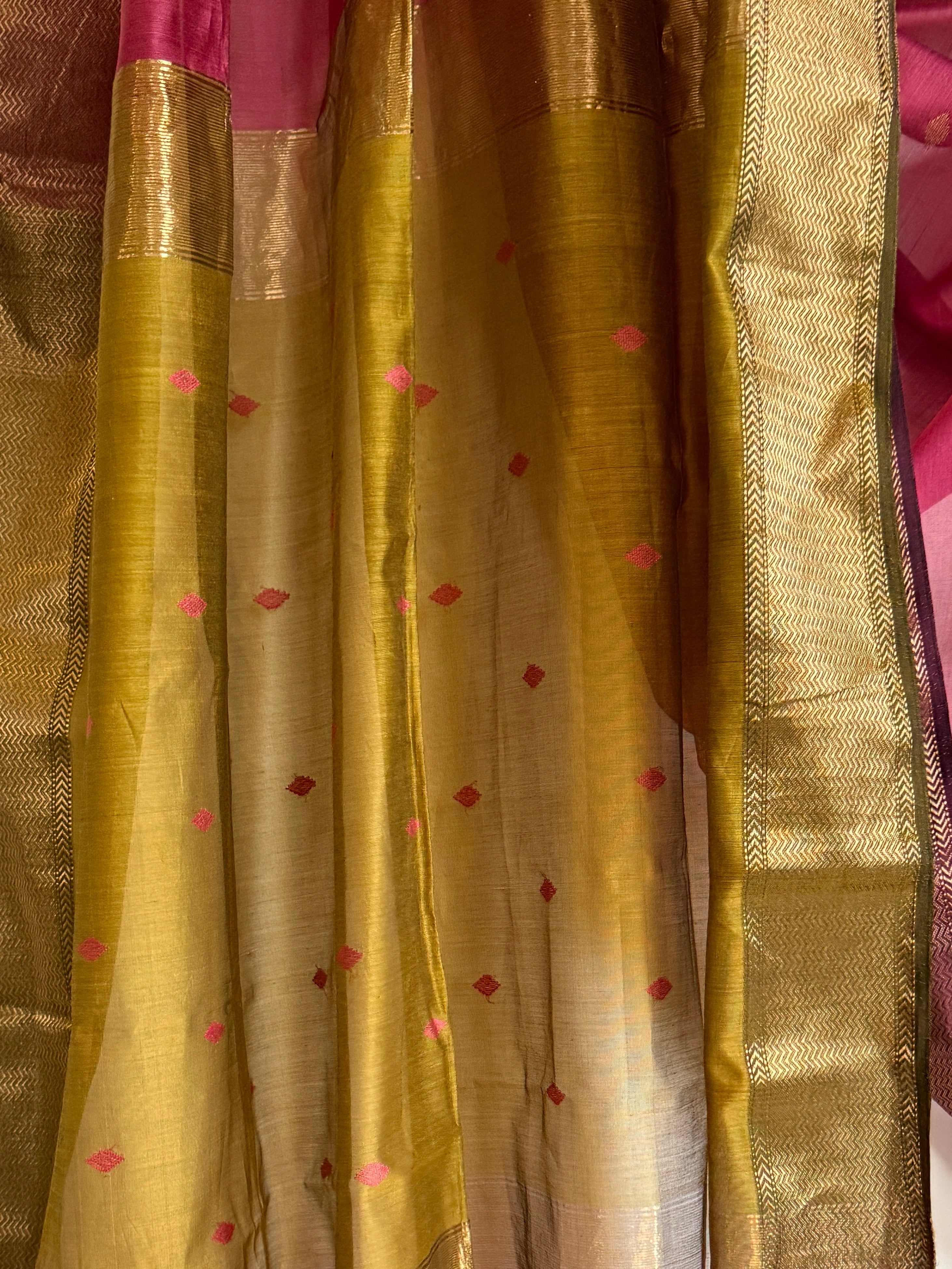 Gulab | Pink Chanderi Silk Saree with Contrast Pallu