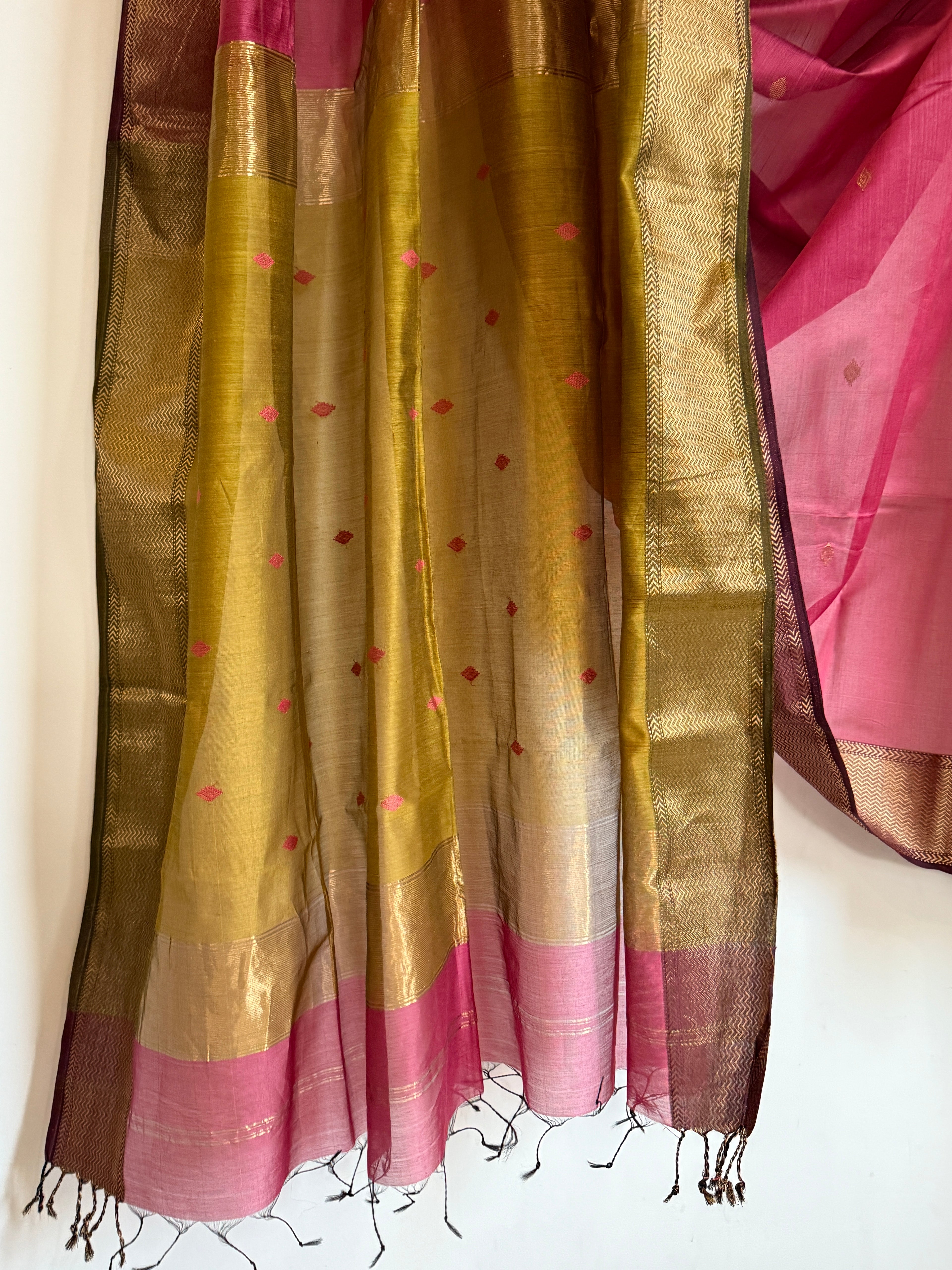 Gulab | Pink Chanderi Silk Saree with Contrast Pallu