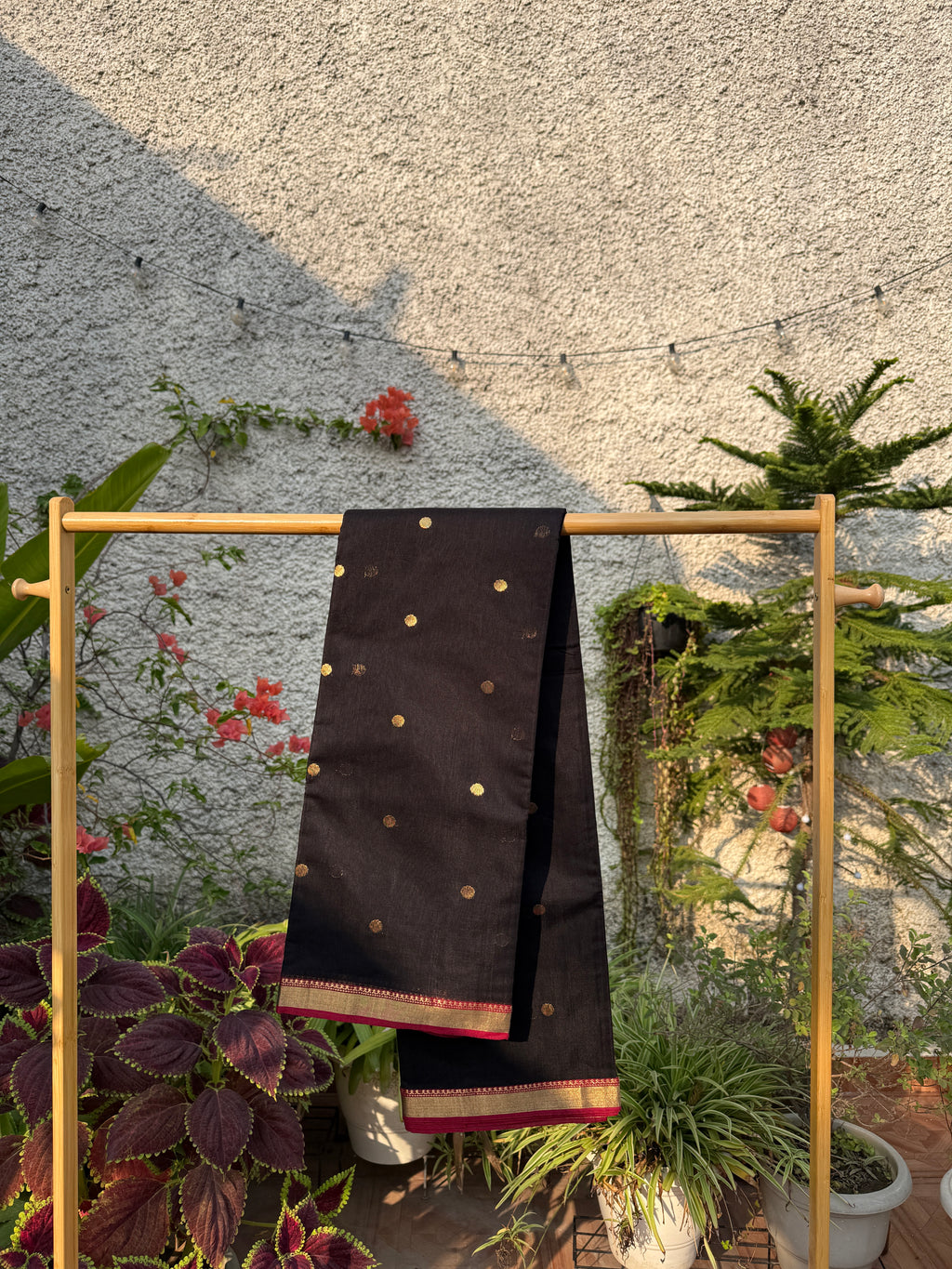 Kala Jaam | Black Chanderi Silk Saree with Golden Dots