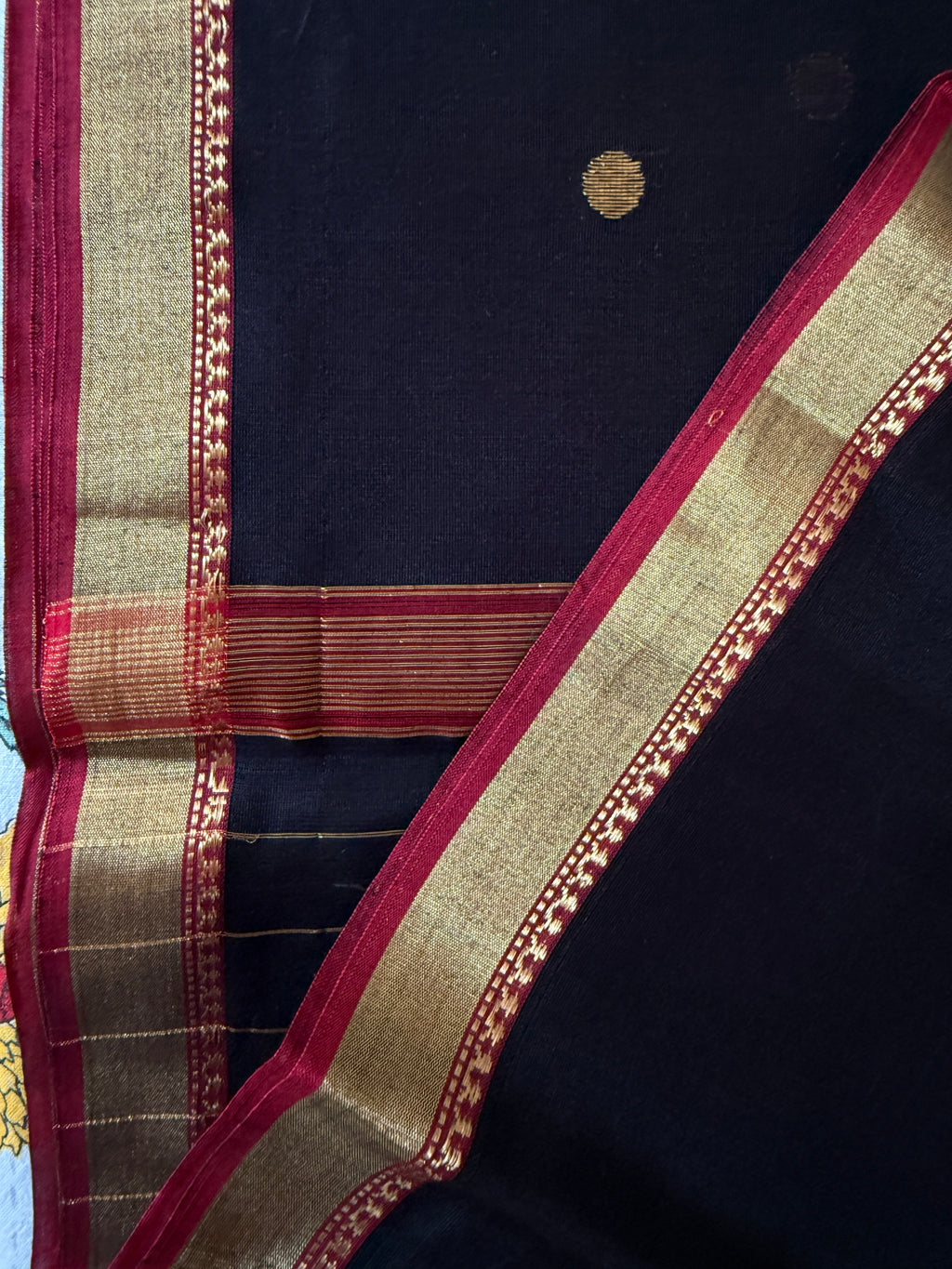 Kala Jaam | Black Chanderi Silk Saree with Golden Dots