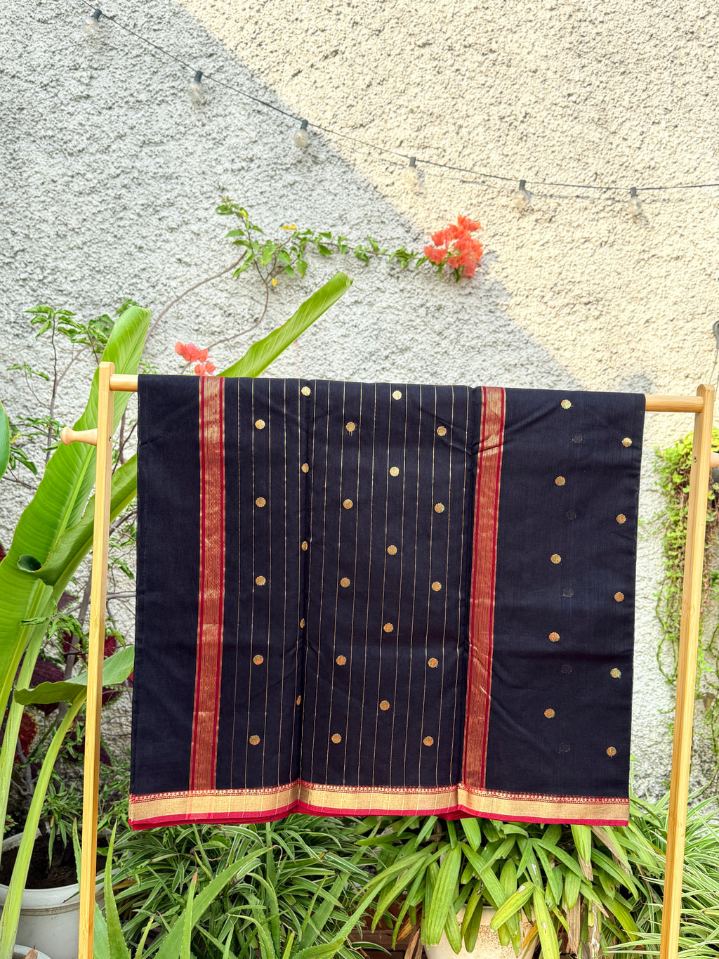 Kala Jaam | Black Chanderi Silk Saree with Golden Dots