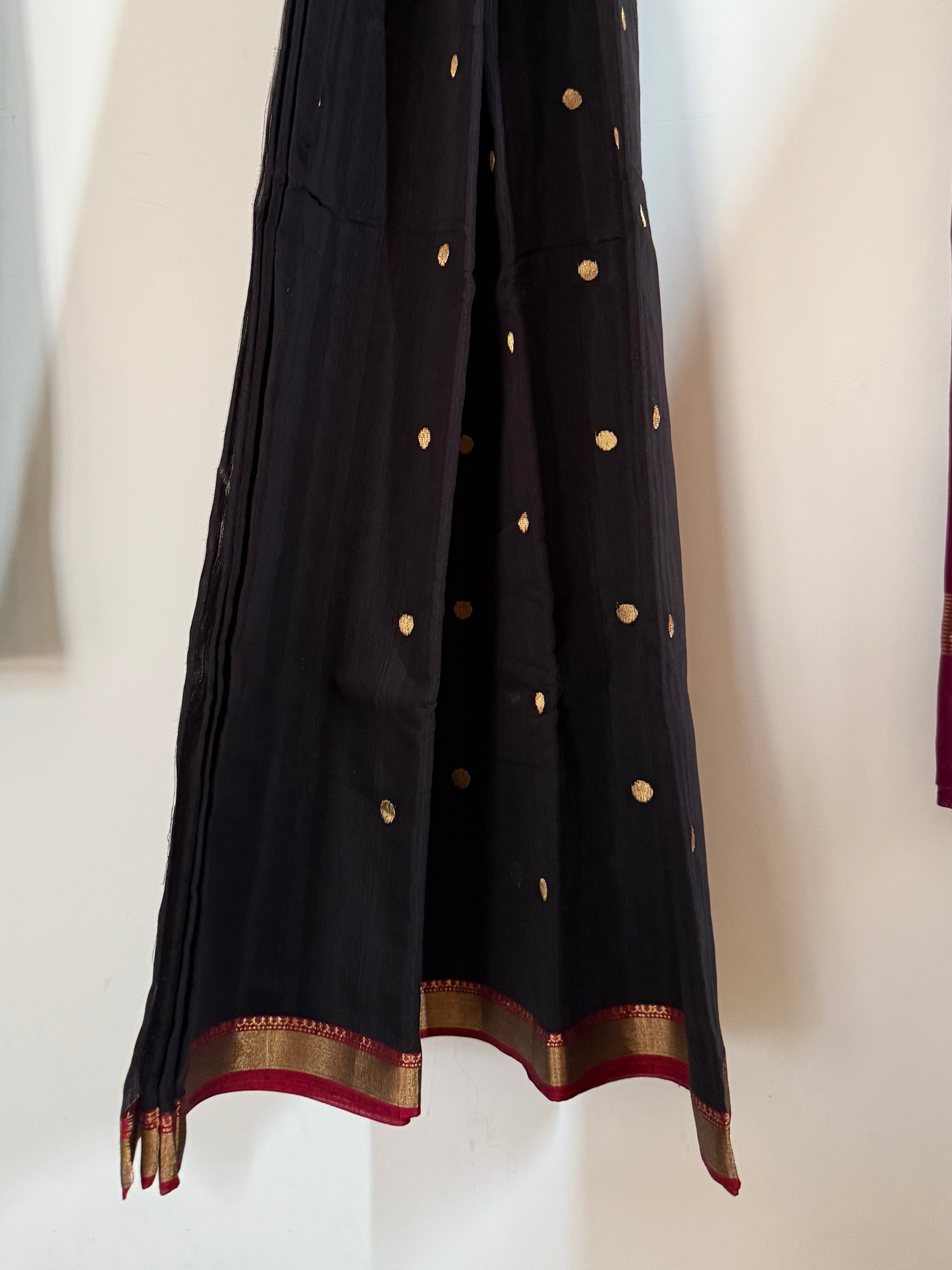 Kala Jaam | Black Chanderi Silk Saree with Golden Dots