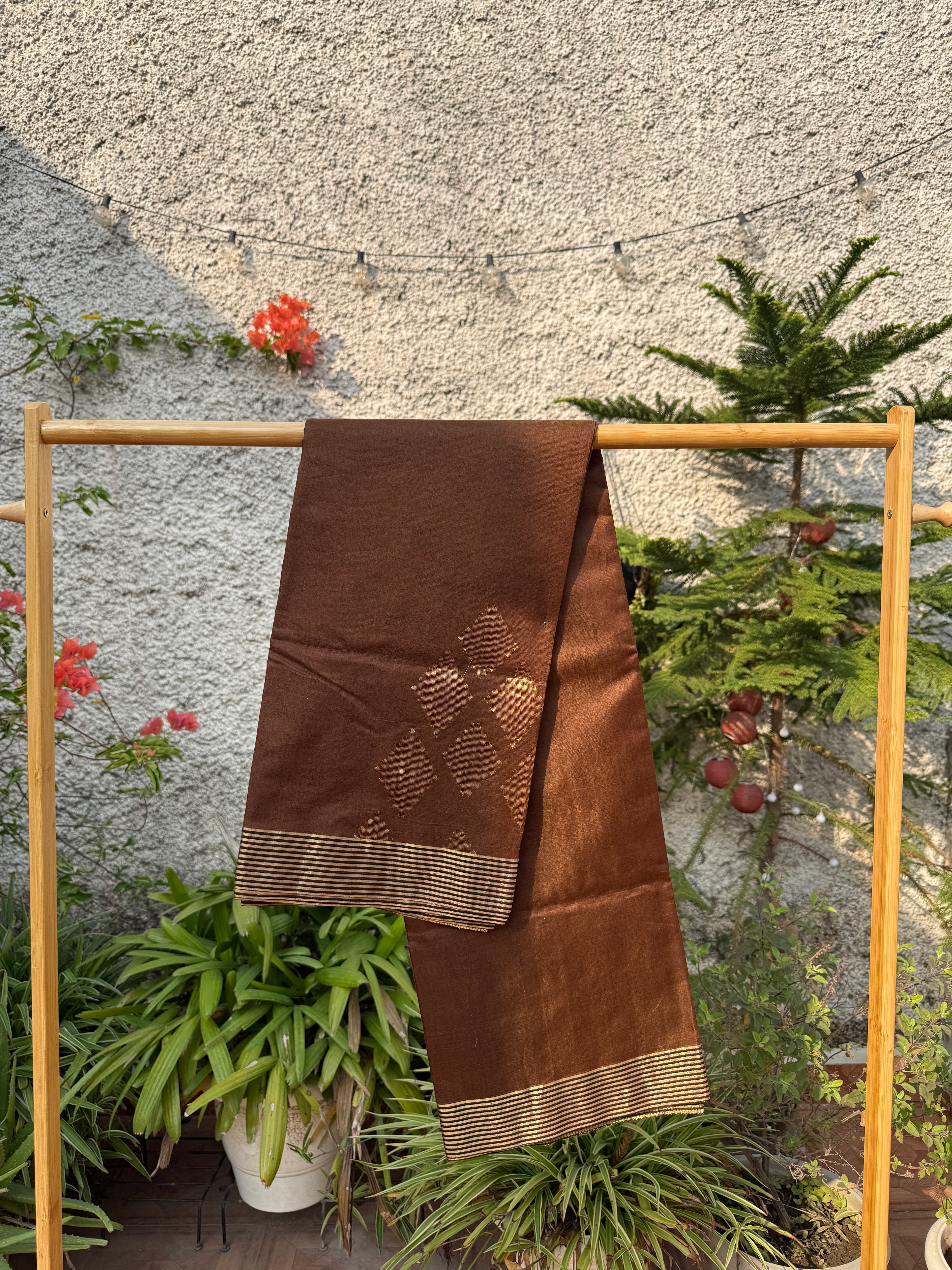 Sheeri | Chocolate Brown Chanderi Silk Saree with Motifs