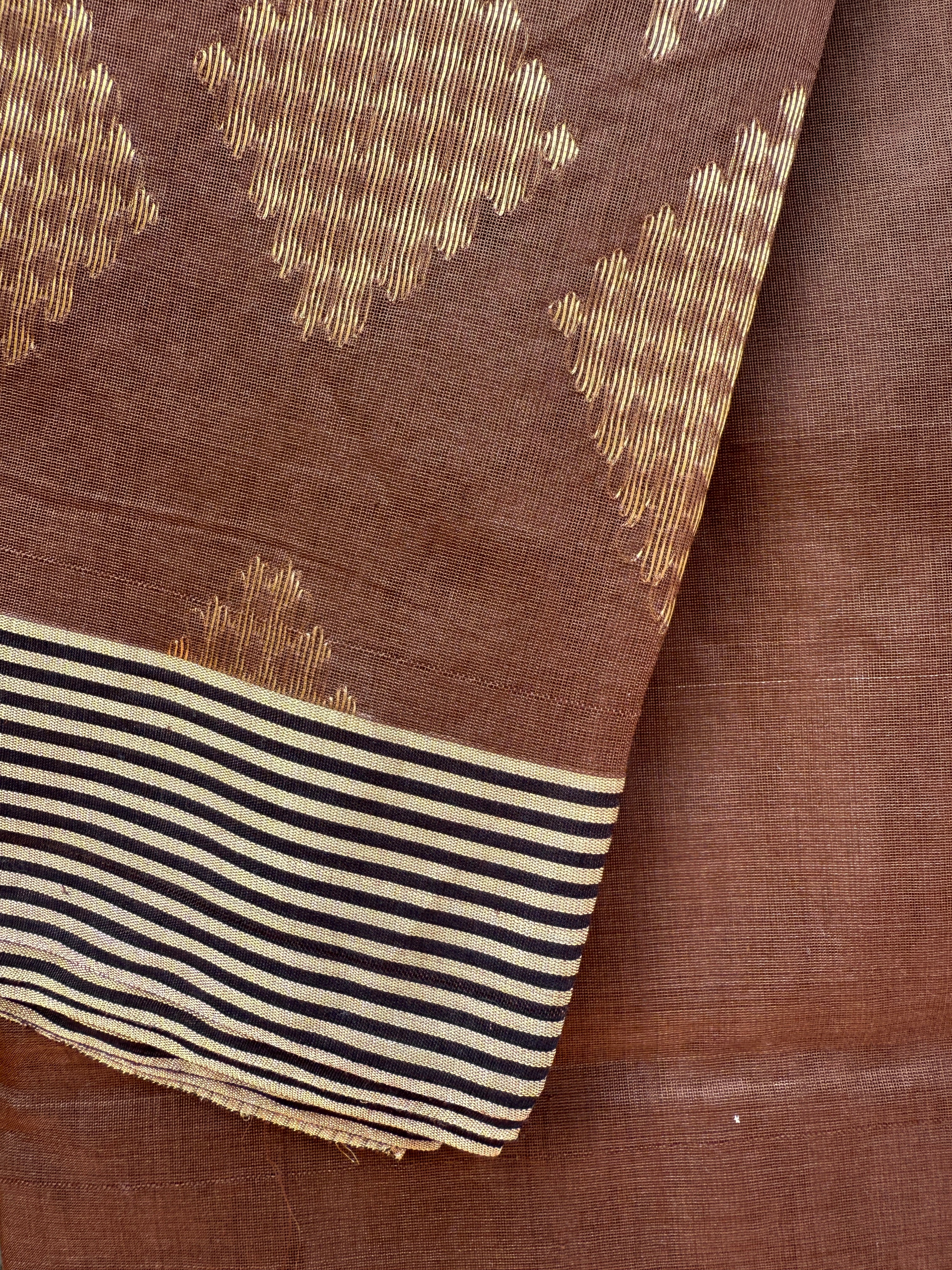 Sheeri | Chocolate Brown Chanderi Silk Saree with Motifs