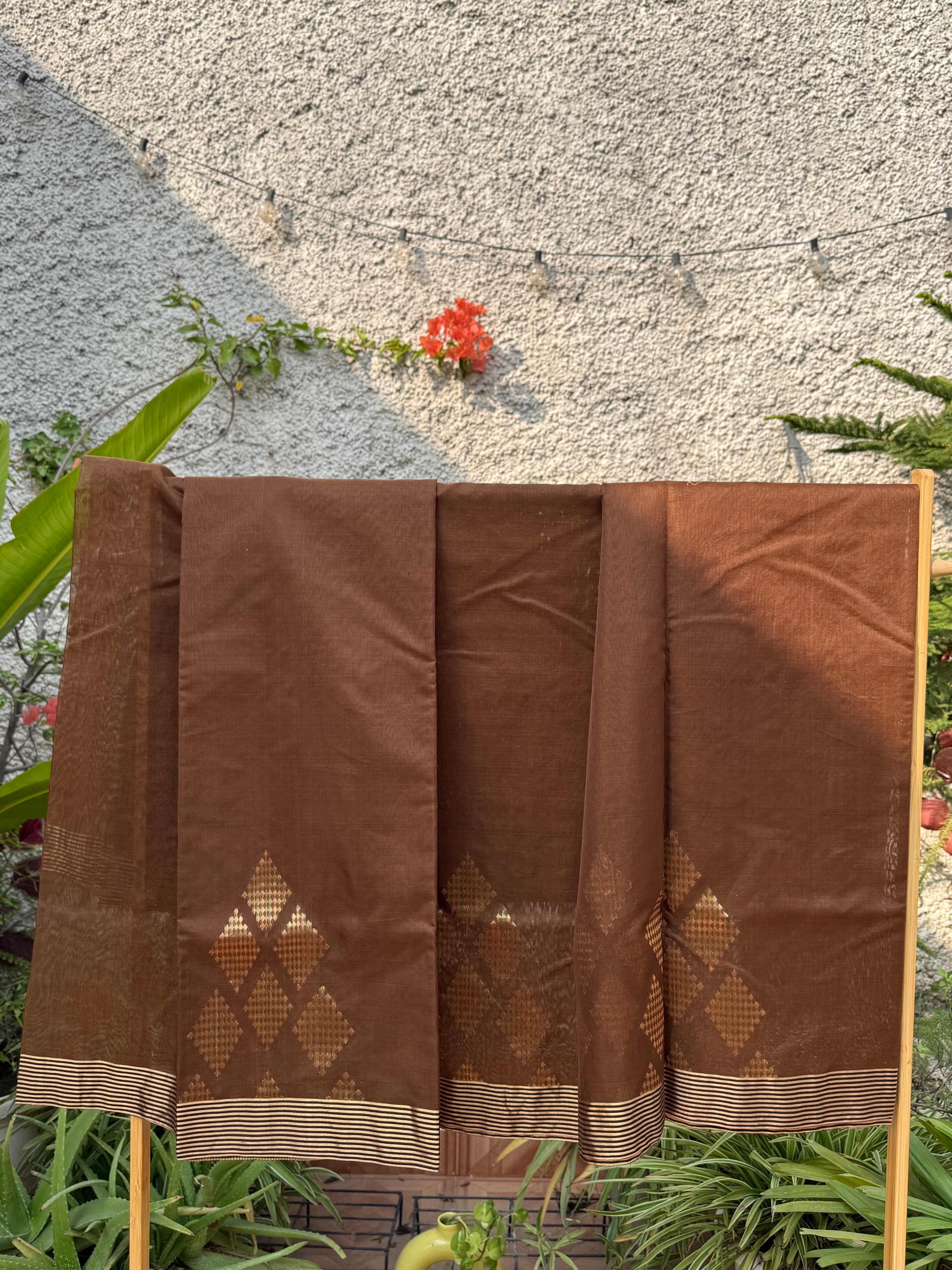 Sheeri | Chocolate Brown Chanderi Silk Saree with Motifs