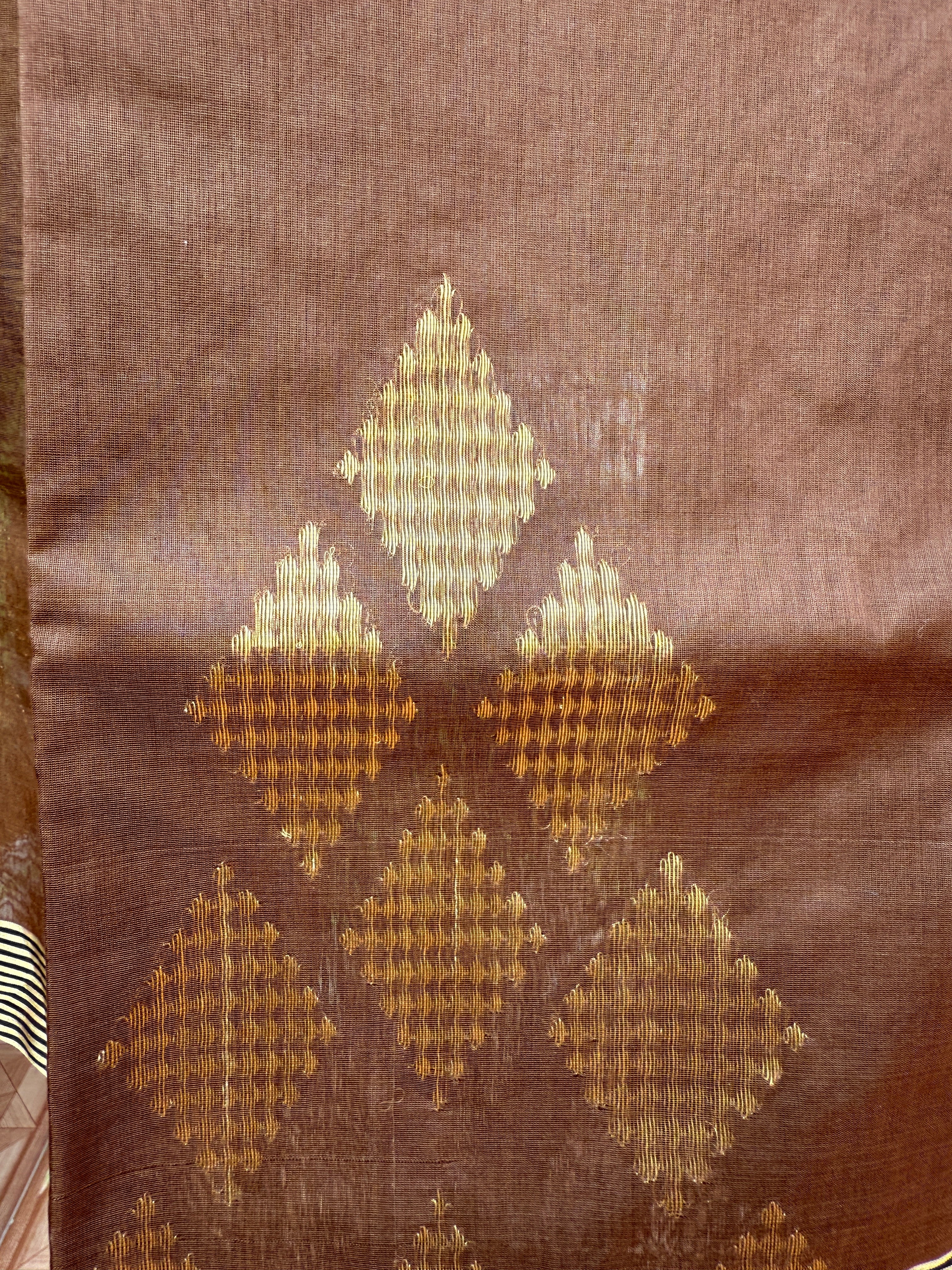 Sheeri | Chocolate Brown Chanderi Silk Saree with Motifs