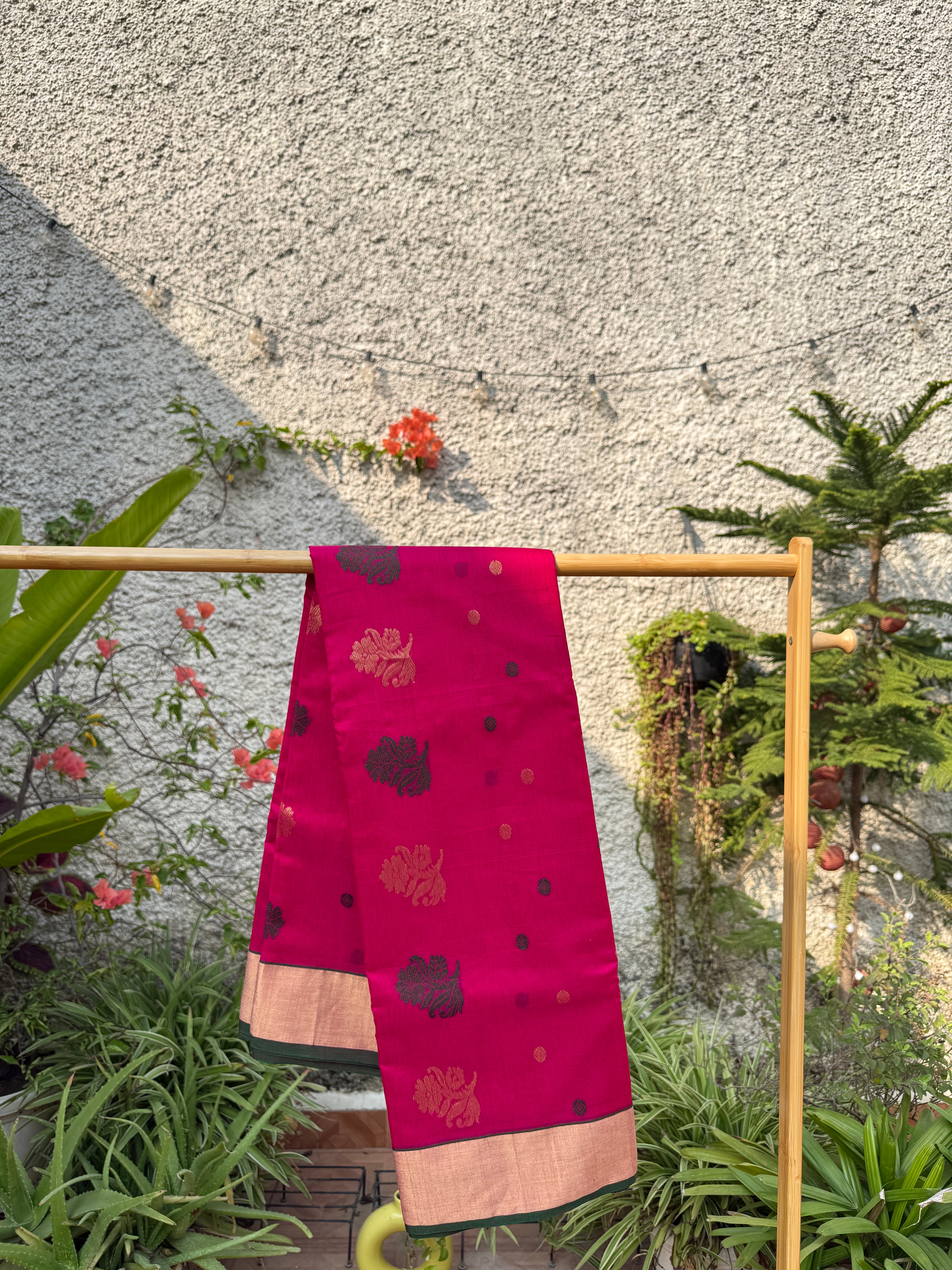 Rajnigandha | Magenta Chanderi Silk Saree with Floral Motifs