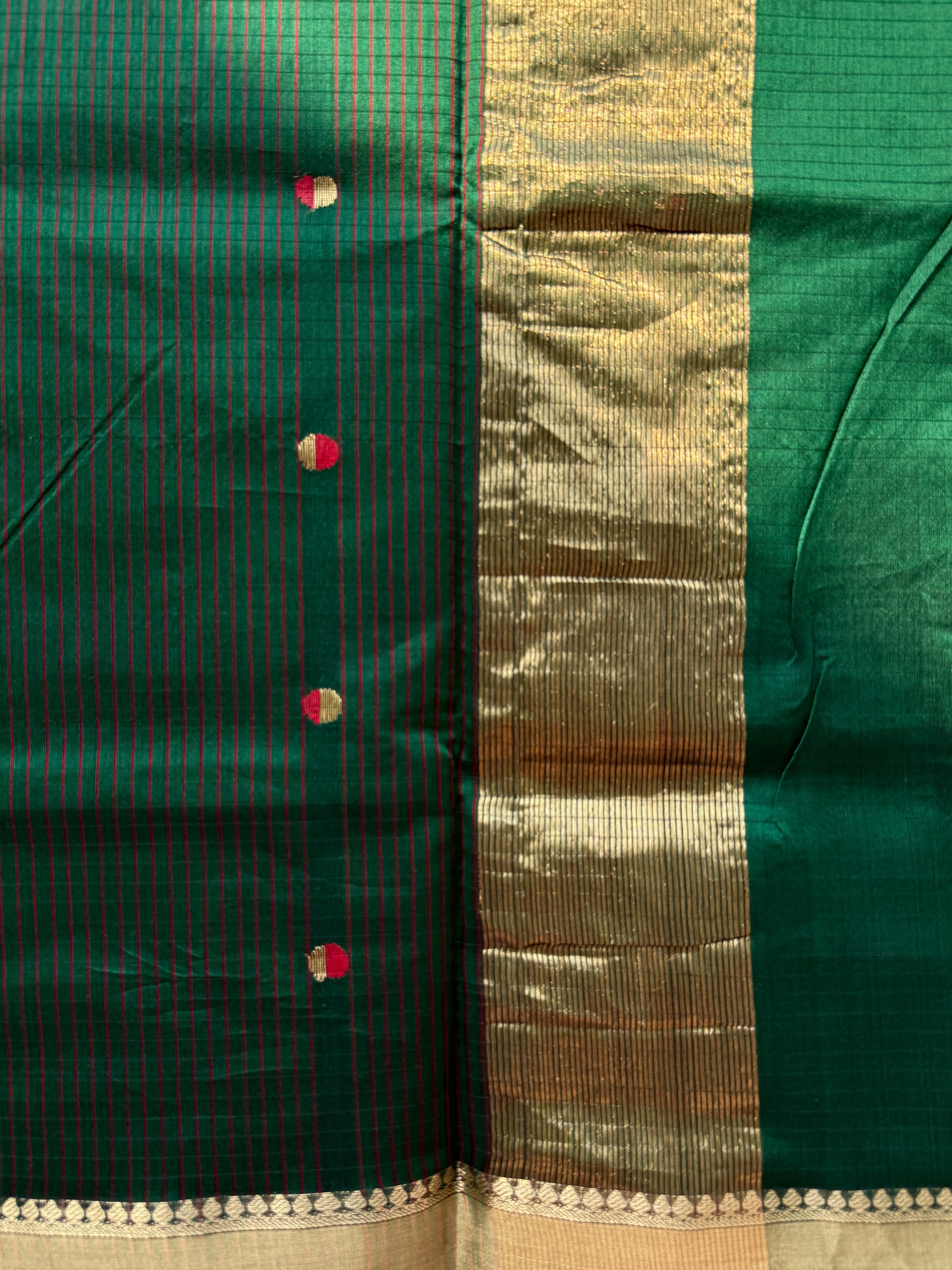 Hari Bhari | Green Chanderi Silk Saree with Red and Gold booti