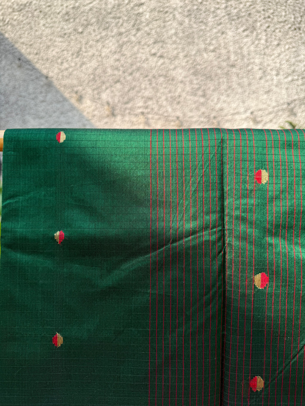 Hari Bhari | Green Chanderi Silk Saree with Red and Gold booti