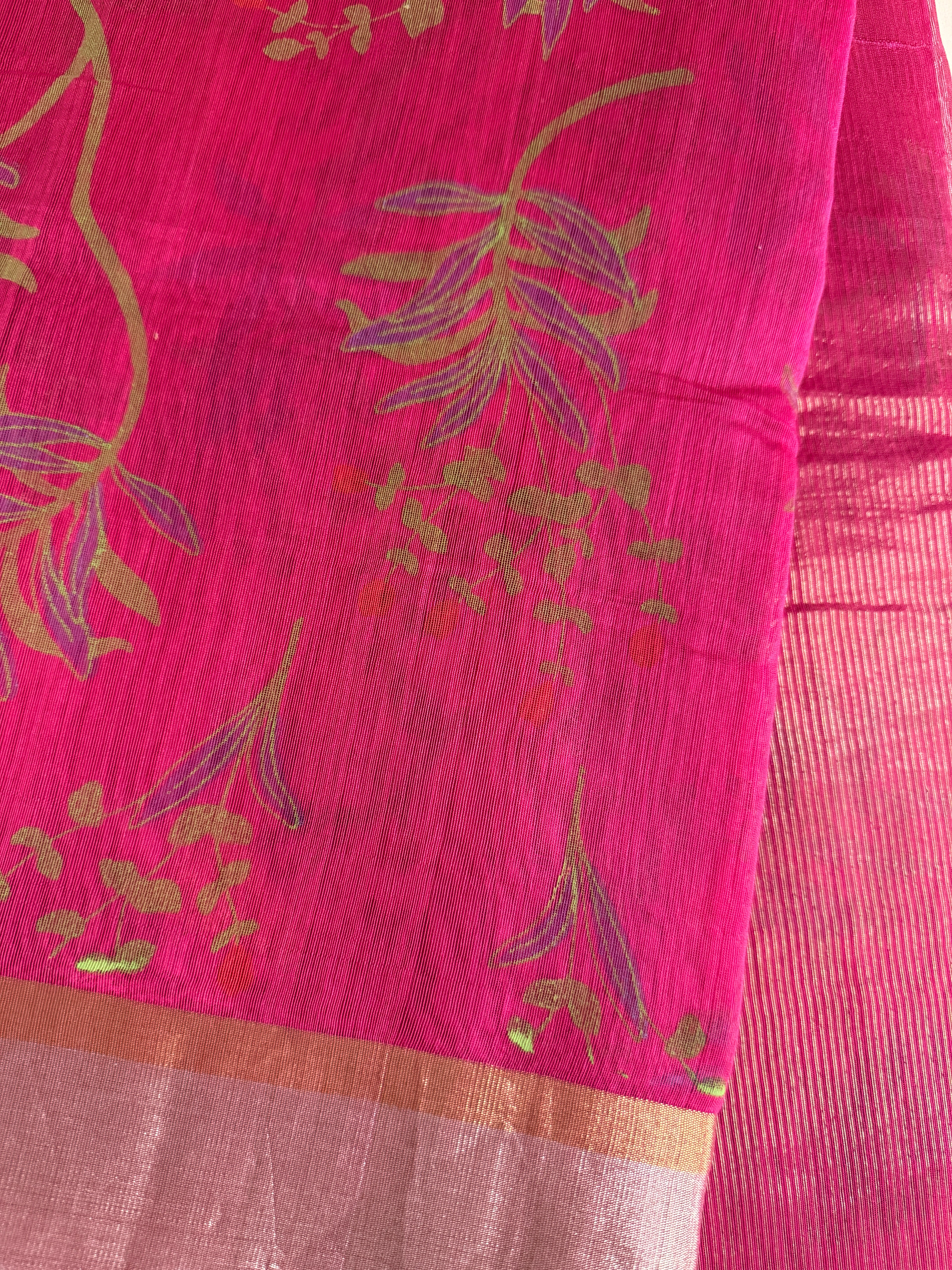 Rangeeli | Magenta Chanderi Silk Saree with Block Print