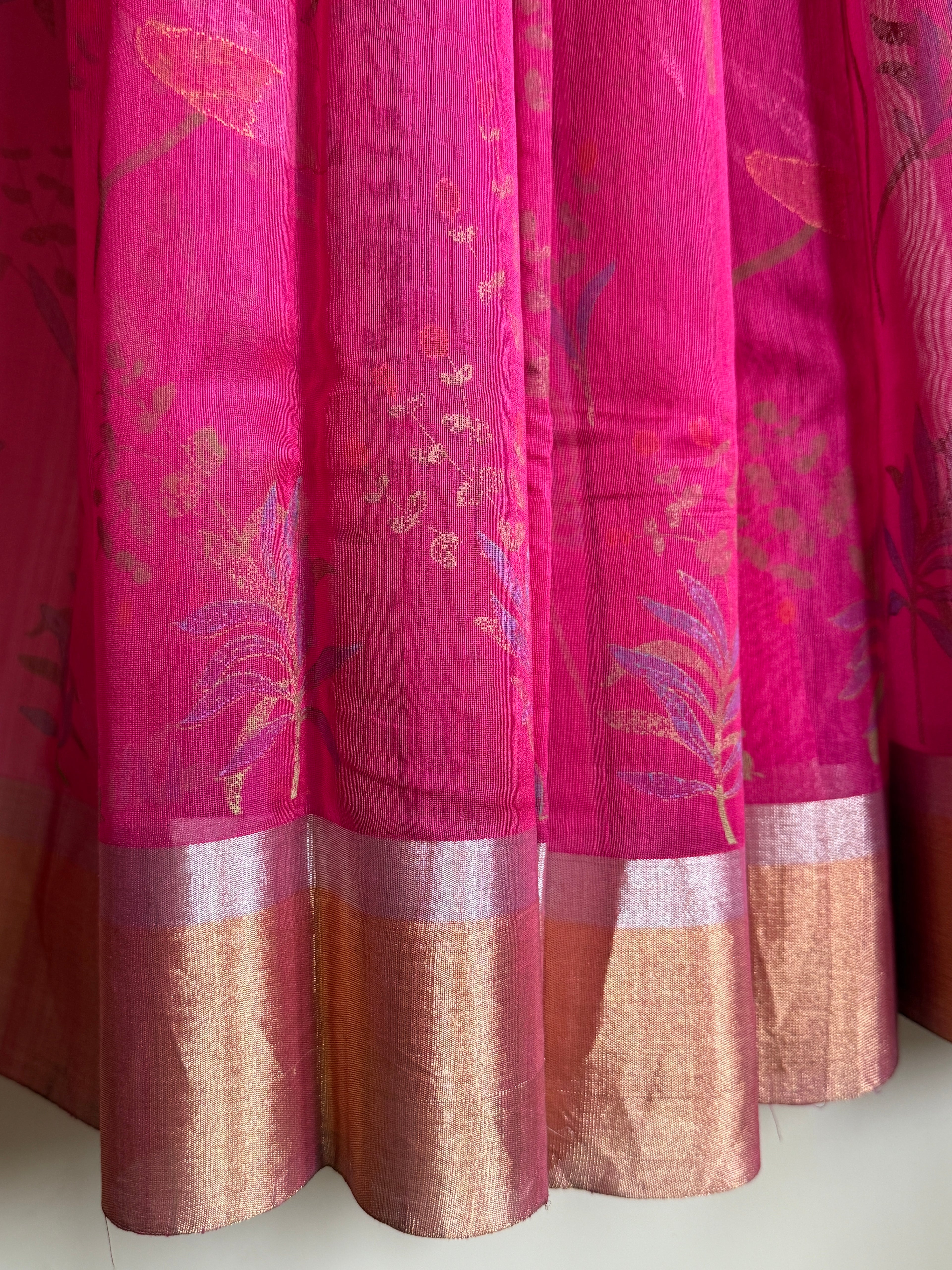 Rangeeli | Magenta Chanderi Silk Saree with Block Print